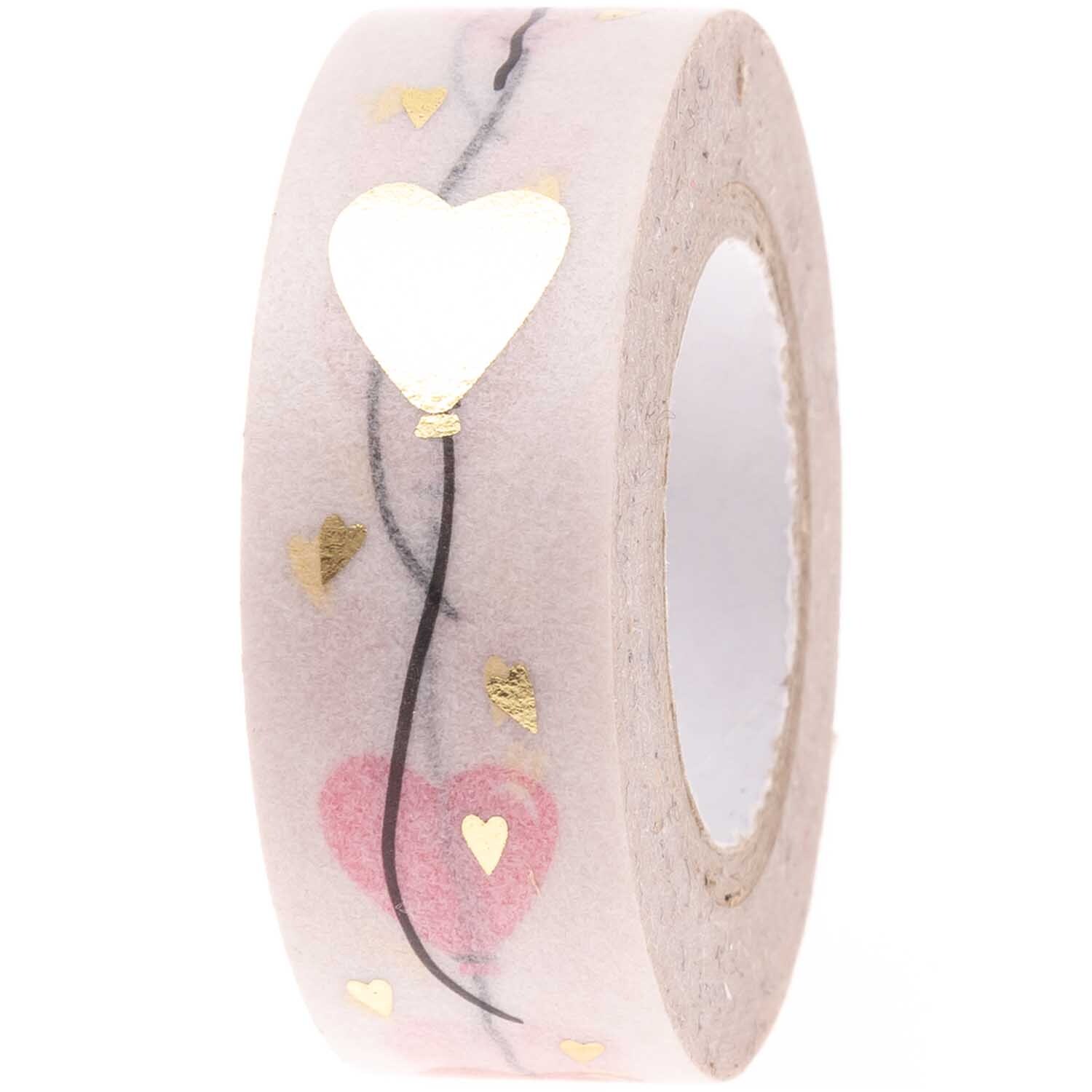 Paper Poetry Tape mit Herzluftballons-Design in Puder-Gold von Rico Design, 1,5 cm breit, 10 m lang.