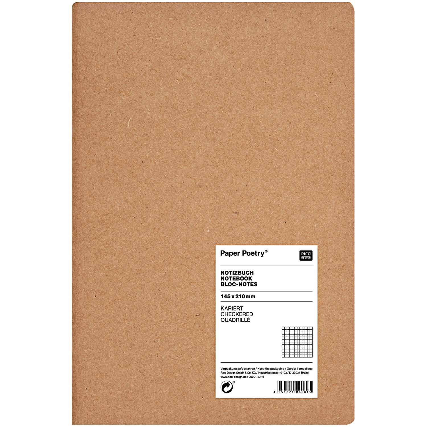 Paper Poetry Notizbuch A5 aus Kraftpapier mit karierten Seiten, gestaltet von Rico Design.