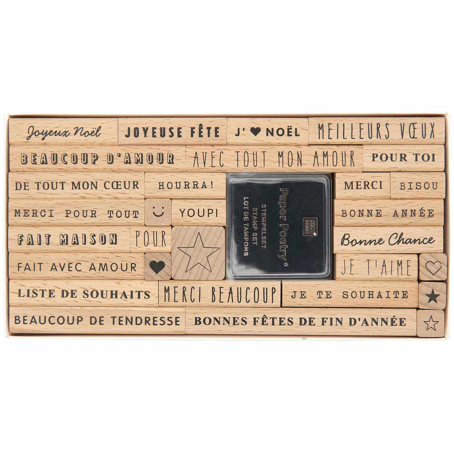 Paper Poetry XL Stempelset Texte Französisch Types 31-teilig von Rico Design