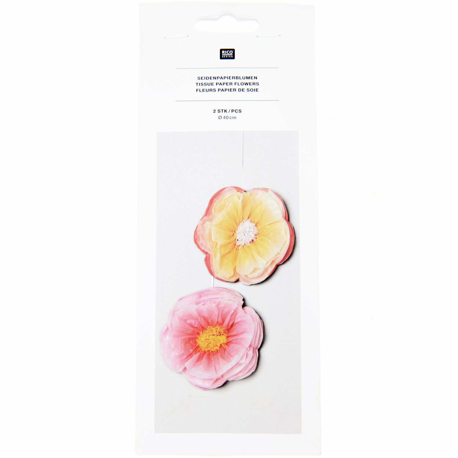Seidenpapierblumen 40cm 2 Stück von Rico Design in Rosa-Gelb, dekorative Blumen für kreative Projekte.