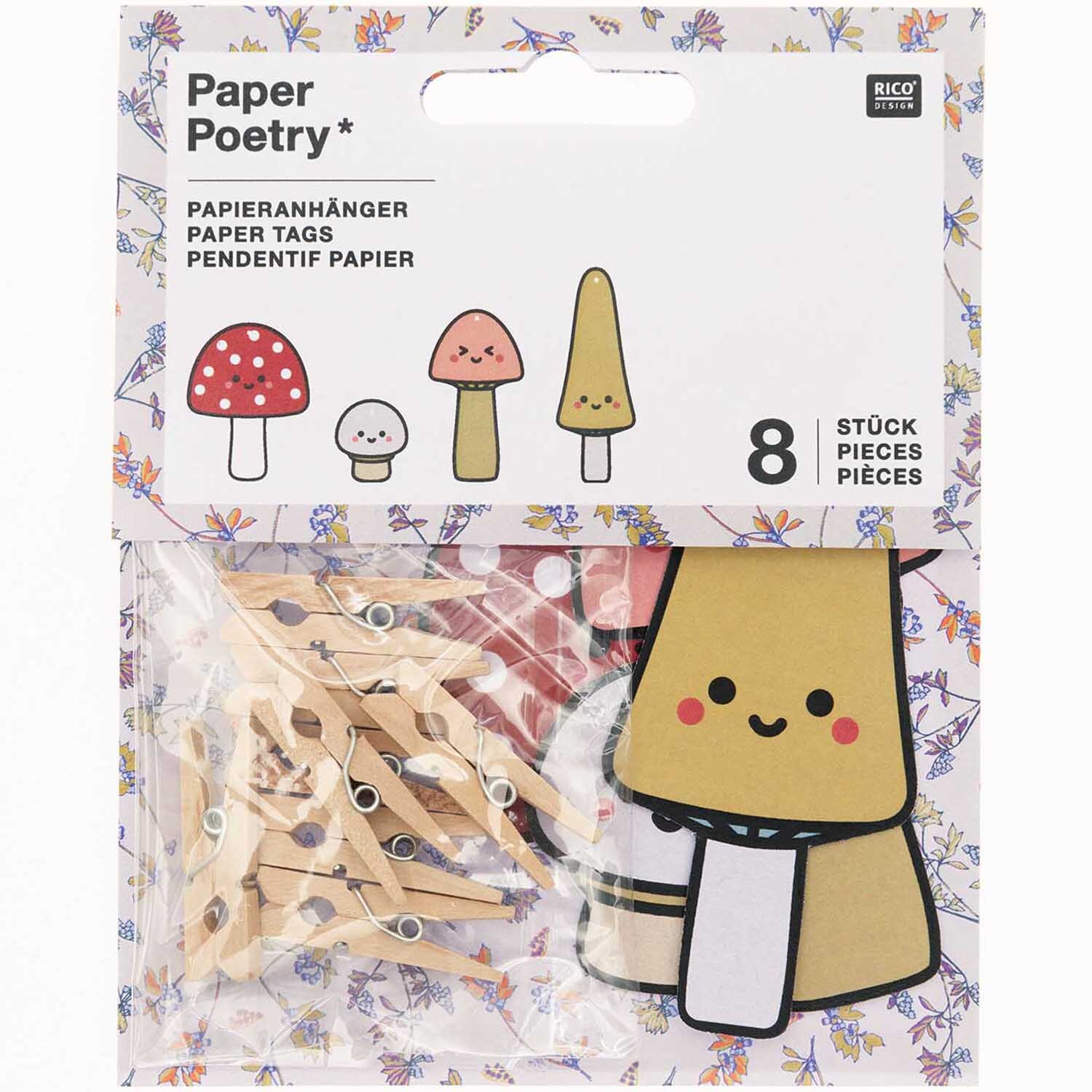 Paper Poetry Papieranhänger Kawaii-Pilze 8 Stück von Rico Design