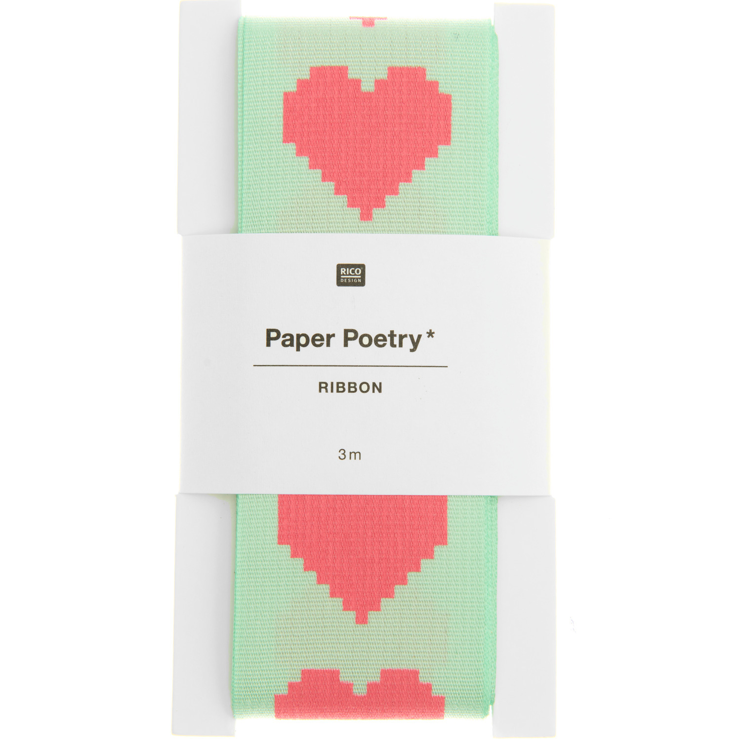 Paper Poetry ruban de taffetas Pixel coeurs 38mmx3m Couleur Mint/Neon Pink from Rico Design Paper Poetry Taftband Pixel Herzen, 38mmx3m, mint/neon pink, ideal für kreative Dekorationen.