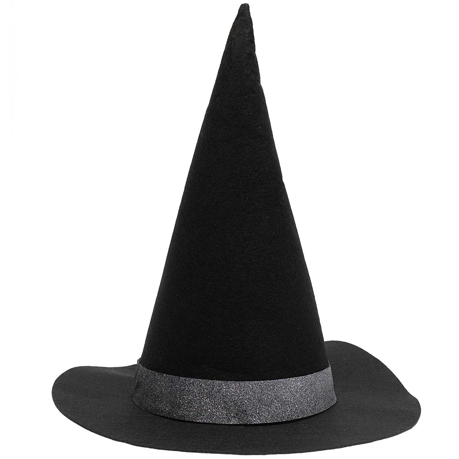 Filzhut schwarz von Rico Design: Ein eleganter, spitzer Hut aus schwarzem Filz mit breiter Krempe.