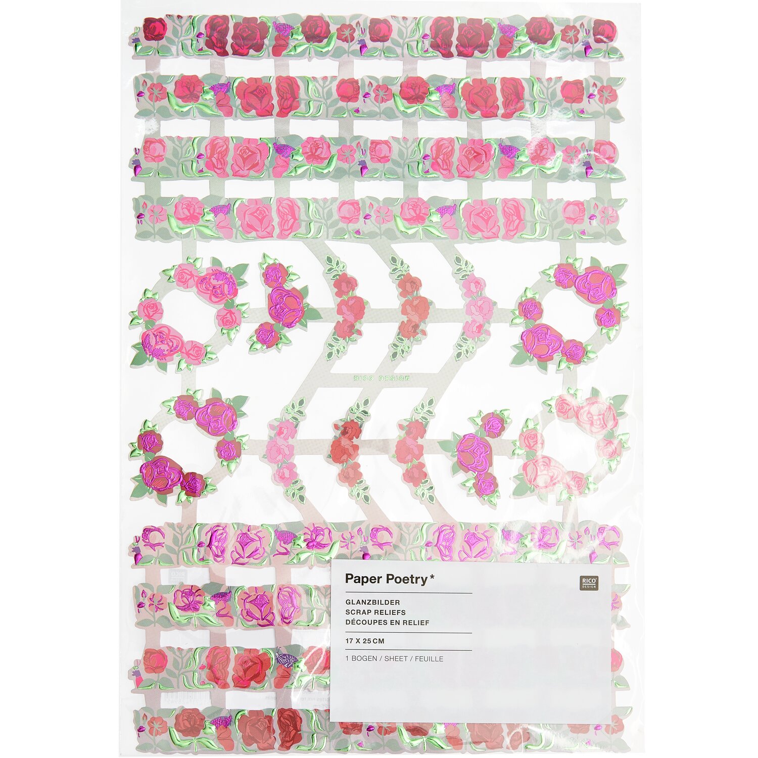 Paper Poetry Glanzbilder Rosen Bordüren 1 Blatt von Rico Design