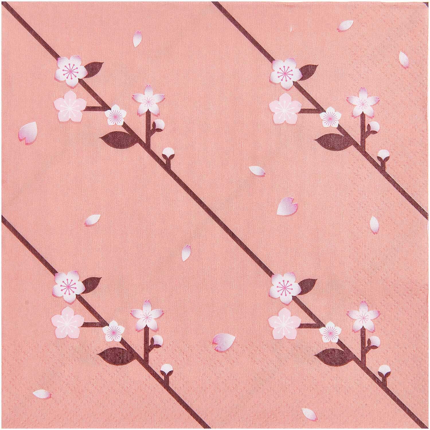 Servietten Kirschblüten 33x33cm 20 Stück mit zartem Kirschblütenmuster auf rosa Hintergrund von Rico Design.