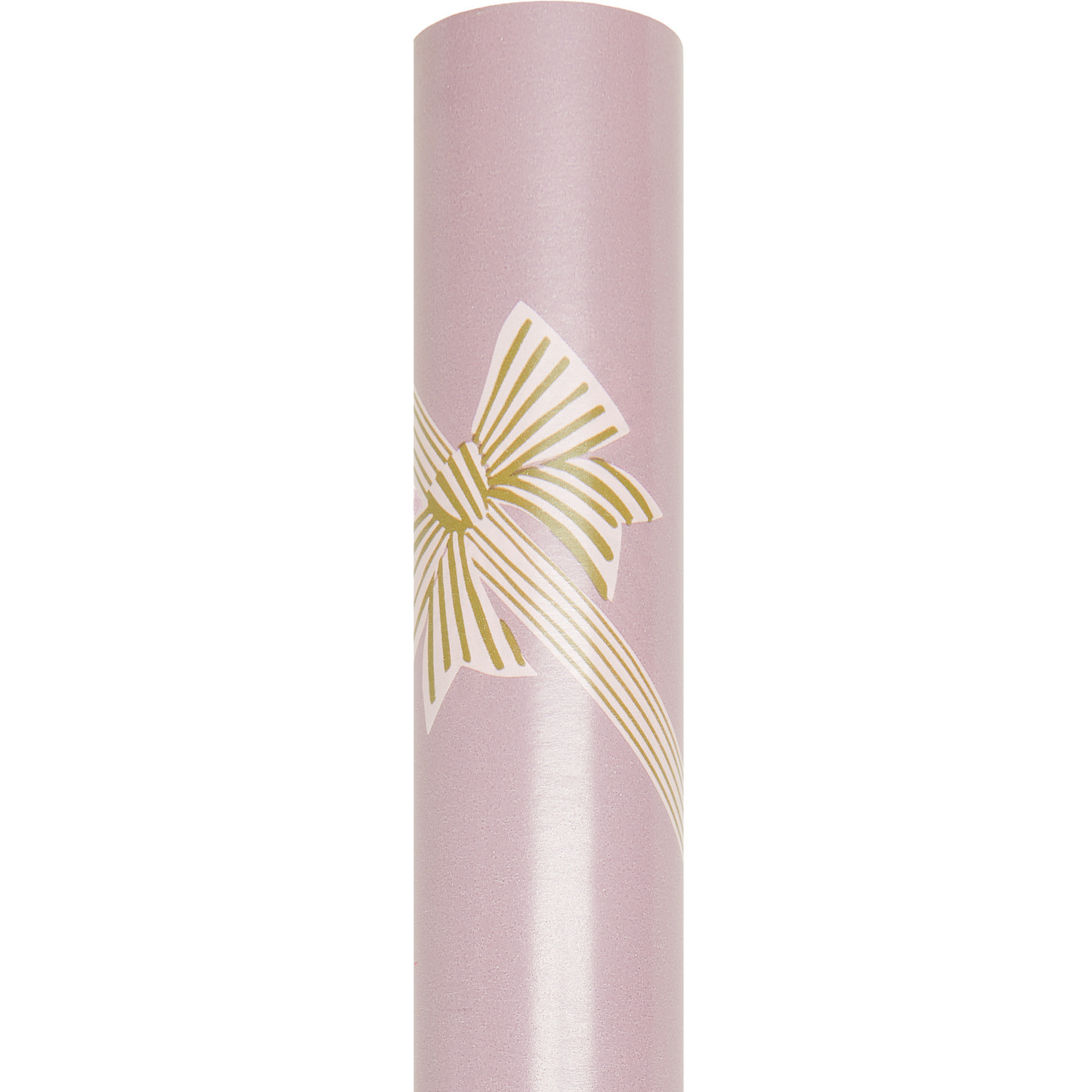 Geschenkpapier Schleifen/Streifen Rosa von Rico Design, zeigt ein rosa Papier mit goldener Schleife. Größe: 200x70cm, Gewicht: 80g/m².