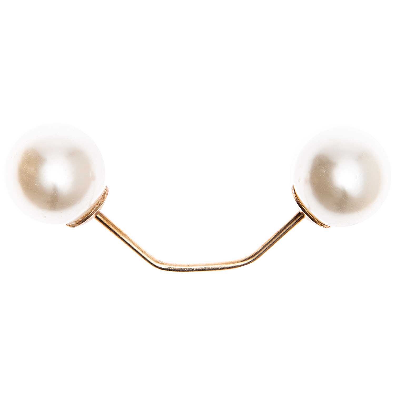 Zwei-Perlen-Pin von Rico Design in elegantem Perlweiß, 65mm lang, auf schwarzem Hintergrund.