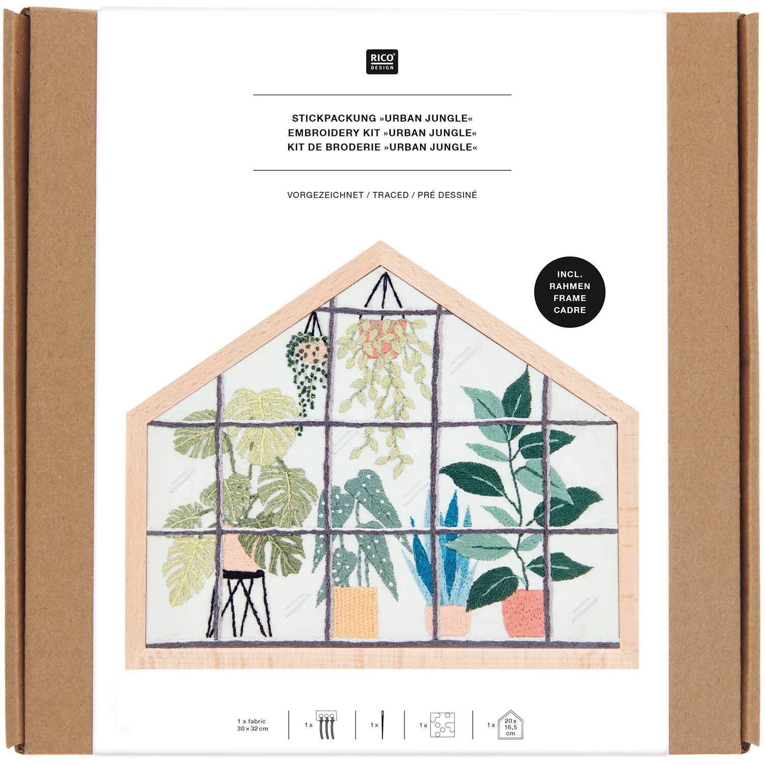 Paquet de broderie Urban Jungle petit pré-dessiné 20x16,5cm from Rico Design