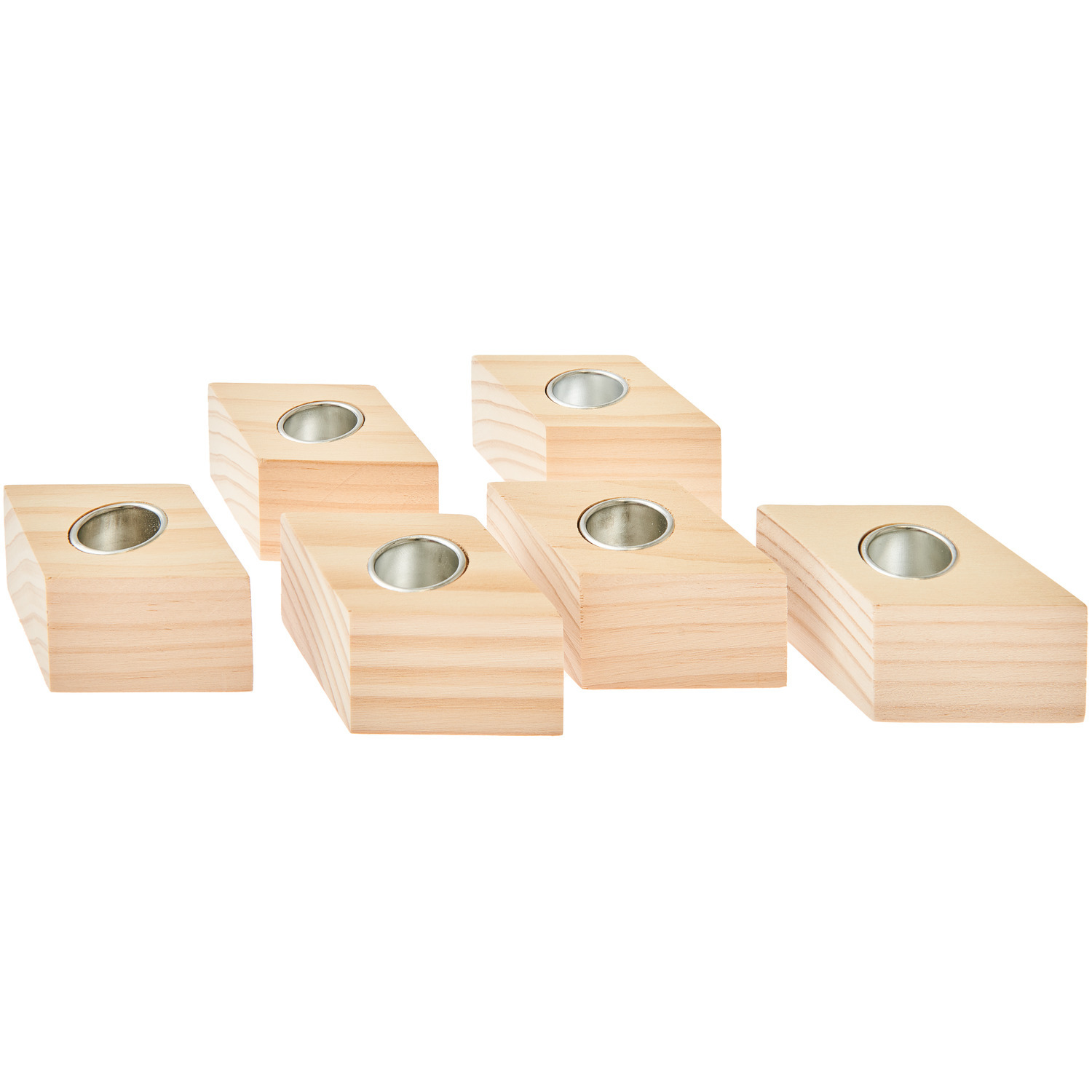 Kerzenhalter Raute für Stabkerzen Ø2,2cm, 6 Stück, aus hellem Holz, rechteckige Form.