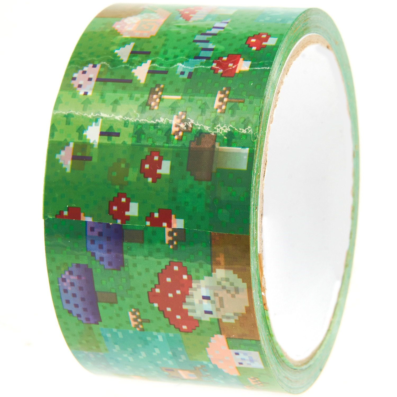 Paper Poetry Paketklebeband Shrooom Games, grün mit bunten Pilzmotiven, 5cmx32m, ideal für kreative Verpackungen.