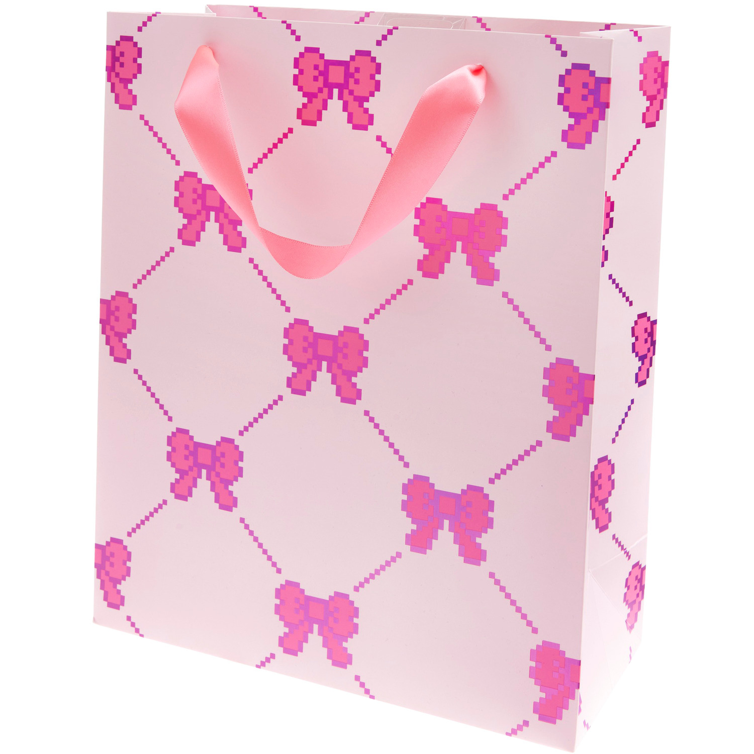 Geschenktüte Pixel Schleifen Rosa L mit rosa Schleifenmuster und Griffen von Rico Design.
