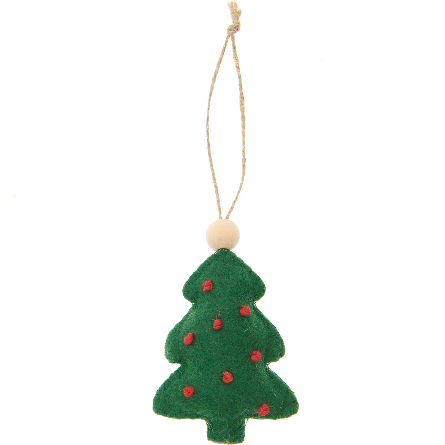 Filztannenbaum Grün: Weihnachtlicher Anhänger aus Filz mit roten Akzenten, 8,5x2,5x6cm.