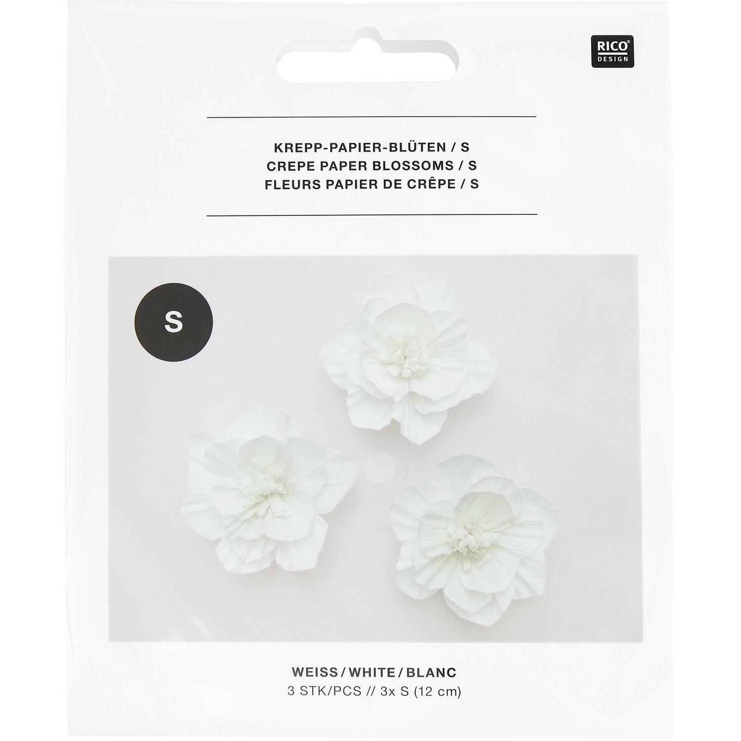 Krepppapier Blüten Ø12cm 3 Stück Farbe Weiß von Rico Design