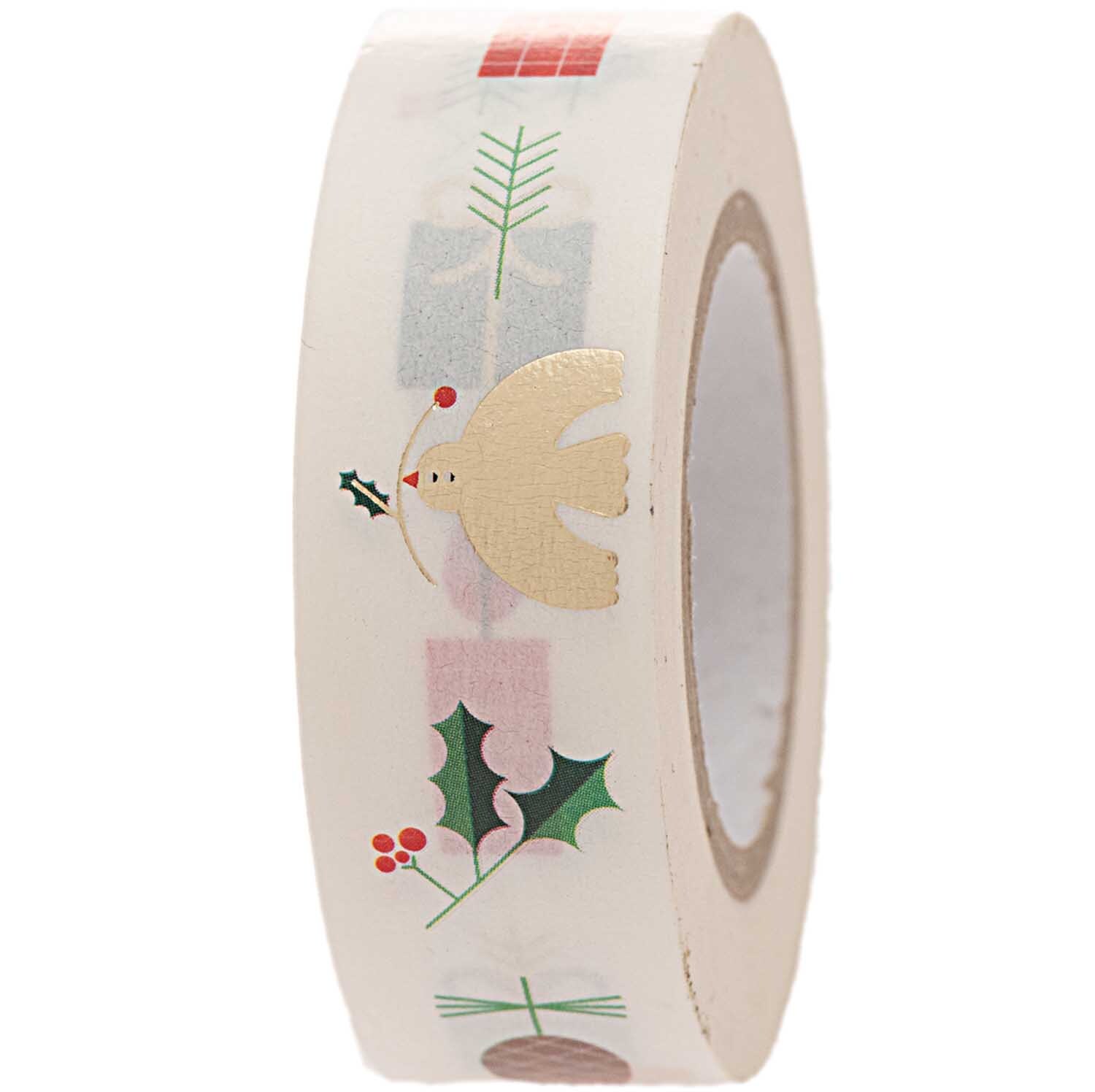 Paper Poetry Tape mit Weihnachtsmotiven, 1,5 cm breit, 10 m lang. Enthält Engel und Stechpalmen.
