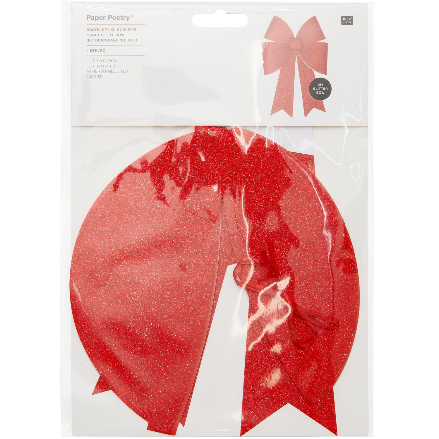 Paper Poetry Bastelset XL-Schleife Glitter 20x30cm Farbe Matt Rot von Rico Design