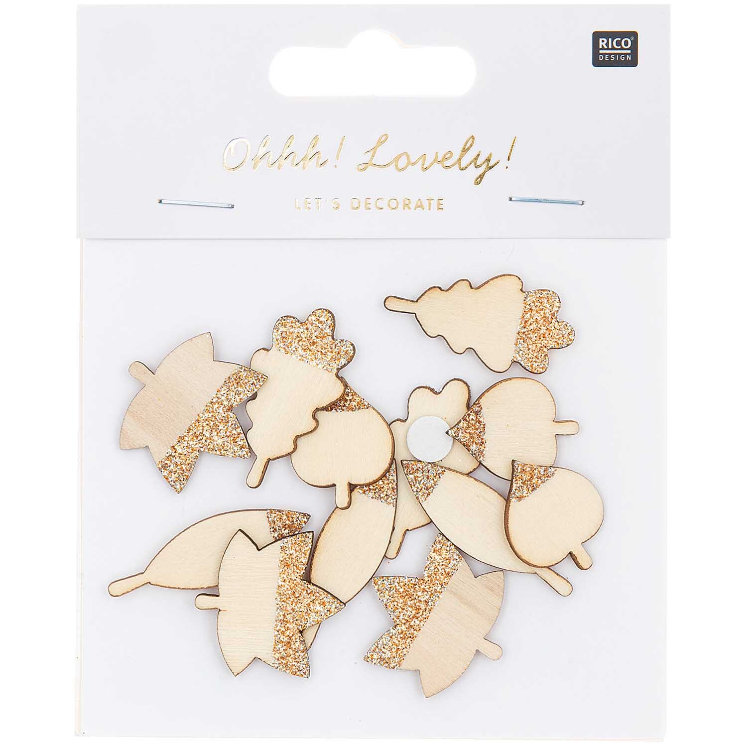 Holzsticker Blätter Mix mit Glitter natur-roségold 48 Stück von Rico Design