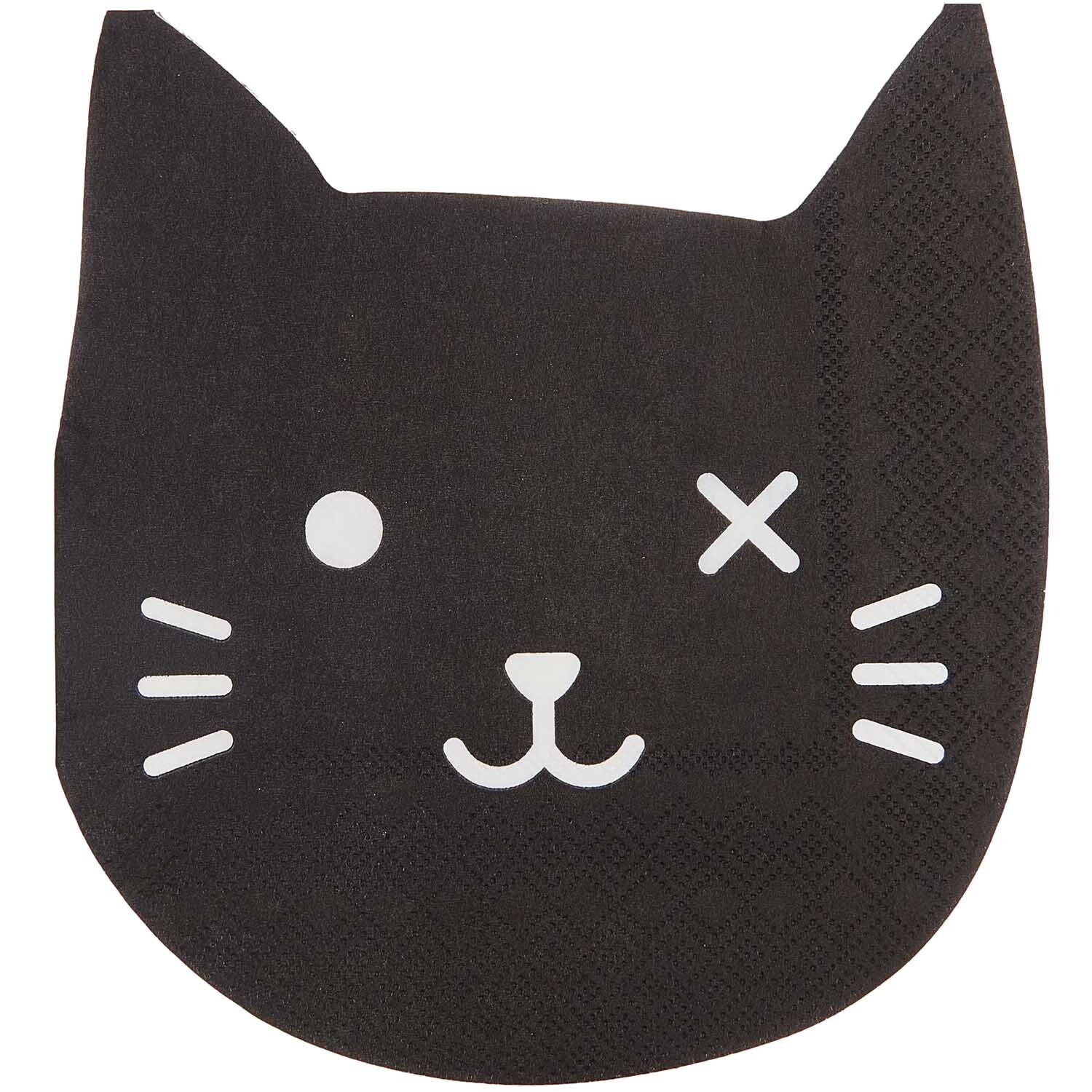 Servietten Katze schwarz 33x33cm 20 Stück, niedliches Katzengesicht-Design, ideal für Partys.