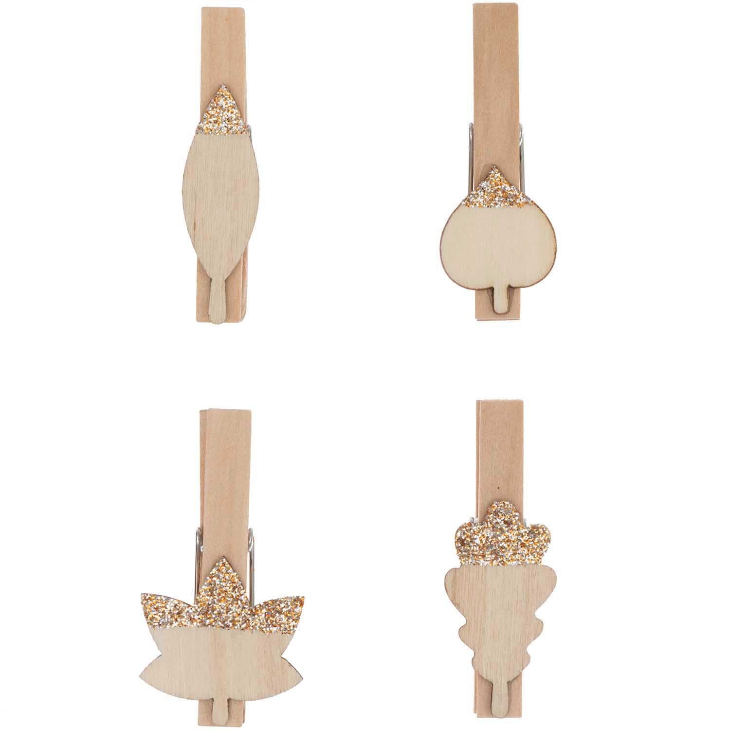 Holzclips Blätter Mix mit Glitter in Natur- und Roségoldtönen, 4 Stück von Rico Design.