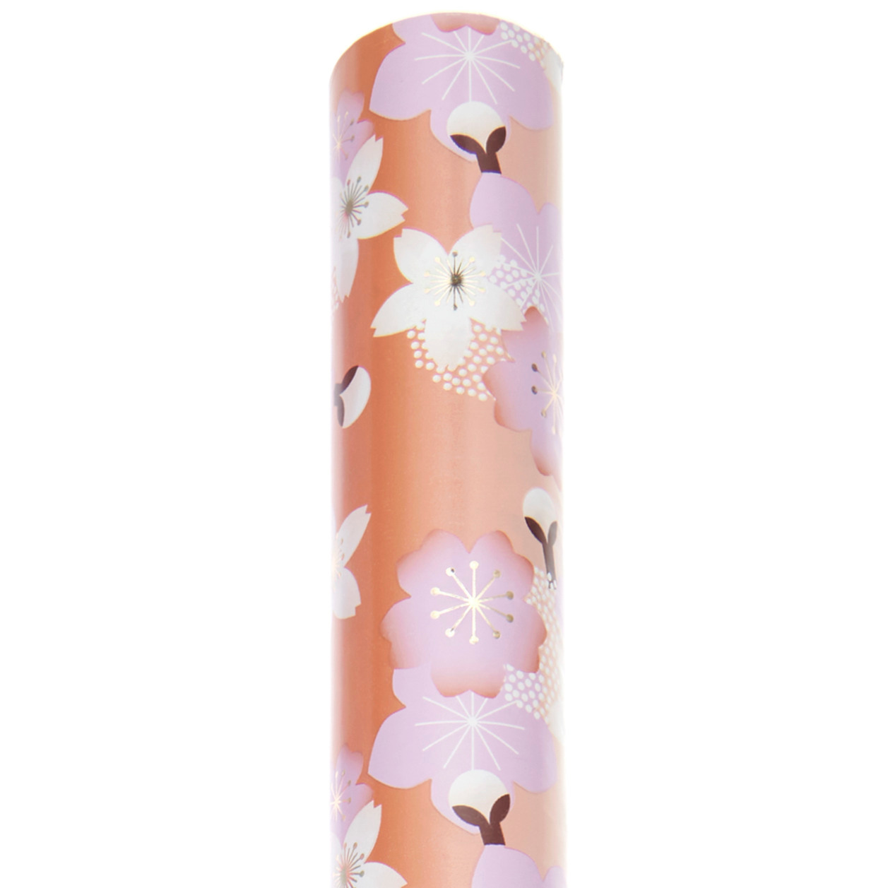 Geschenkpapier Kirschblüten Orange mit zarten weißen und rosa Blüten auf orangefarbenem Hintergrund, 70cm x 2m, 80g/m².