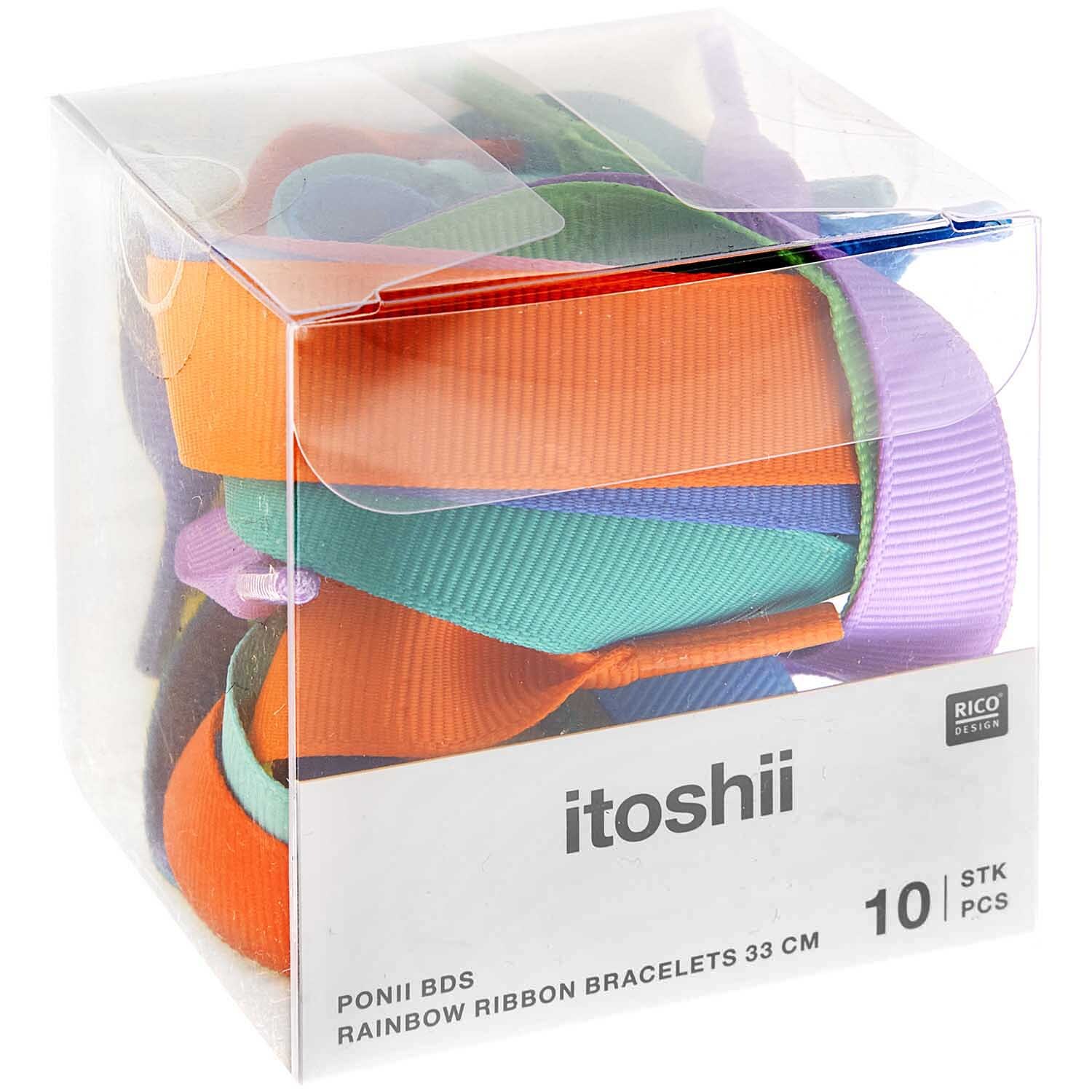 itoshii - Ponii Beads Ripsband Armbänder Regenbogen  10 Stück von Rico Design