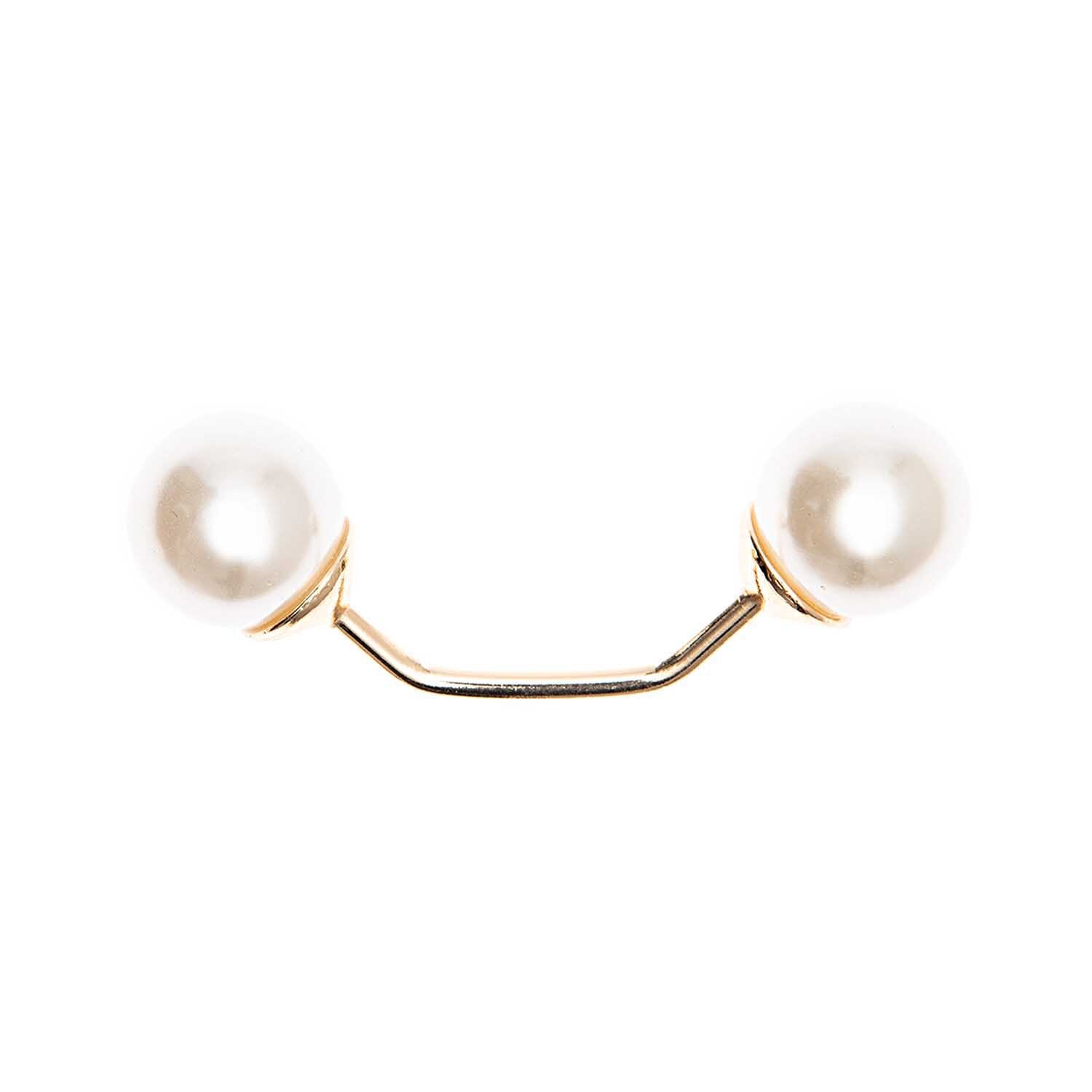 Zwei-Perlen-Pin von Rico Design in Perlweiß, 48mm lang, zeigt zwei glänzende Perlen auf schwarzem Hintergrund.