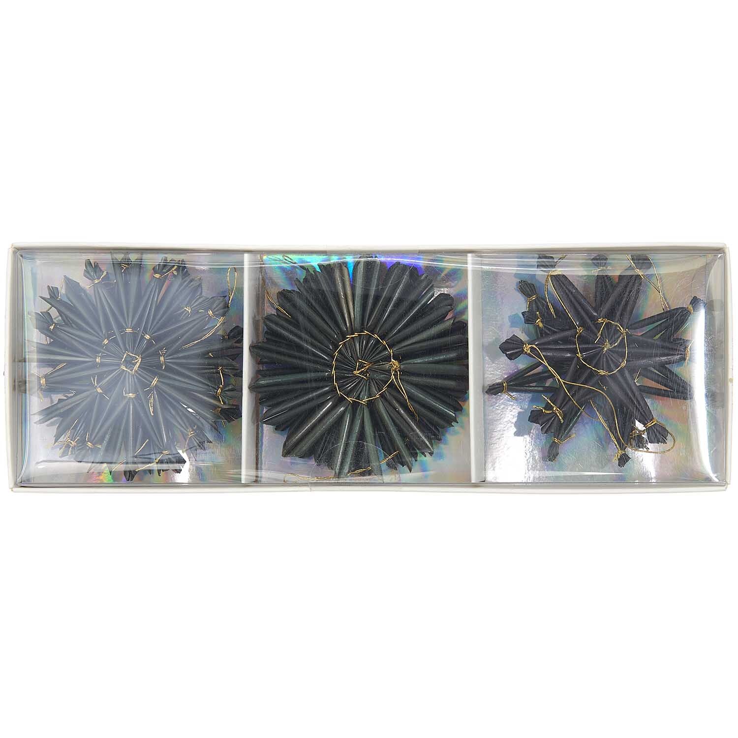 Strohstern-Set 6x6cm 9-teilig Farbe Schwarz von Rico Design Strohstern-Set 6x6cm: Neunteiliges Set von Rico Design mit kunstvoll geflochtenen schwarzen Strohsternen.