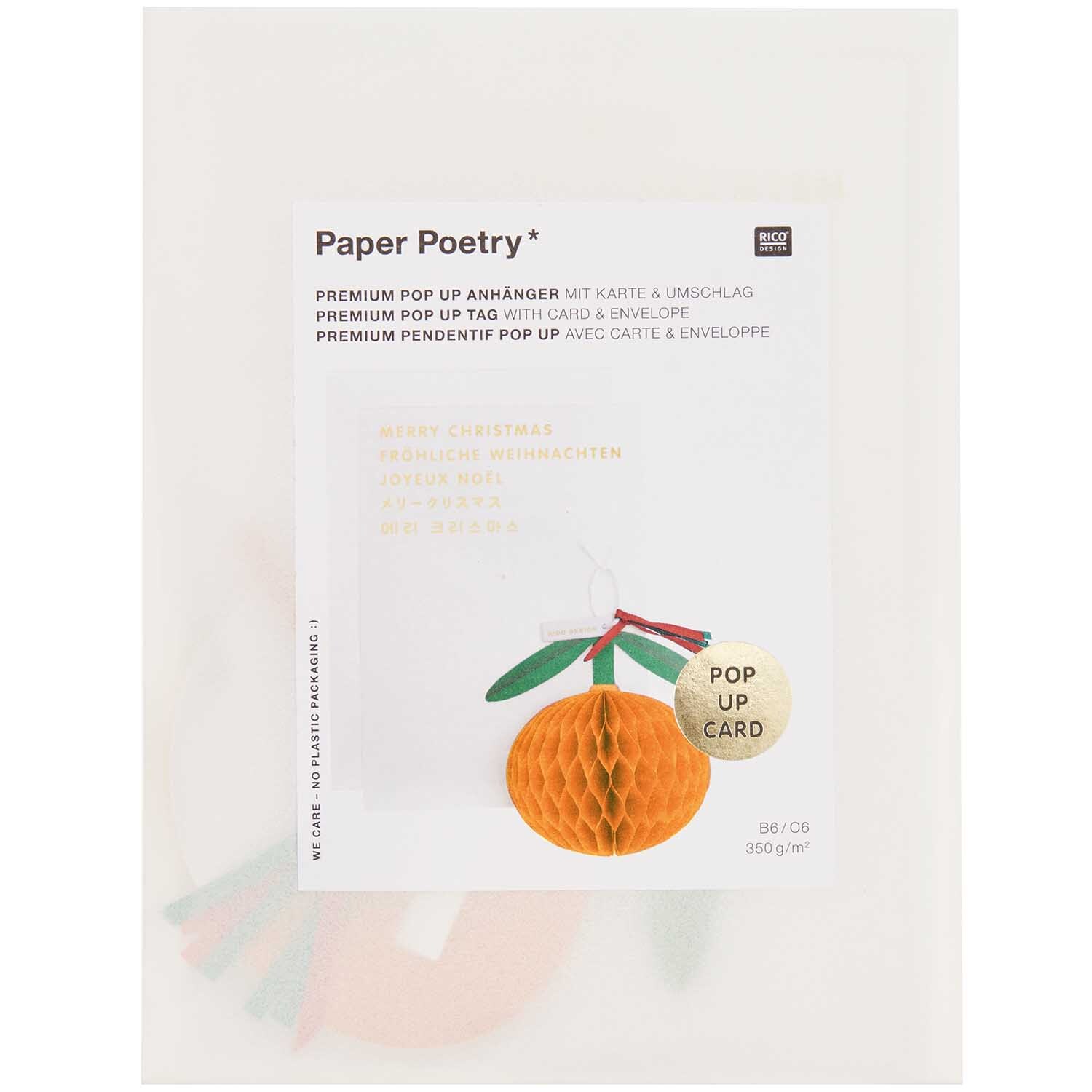 Paper Poetry Kartenset mit Pop-Up Anhänger Orange B6 von Rico Design