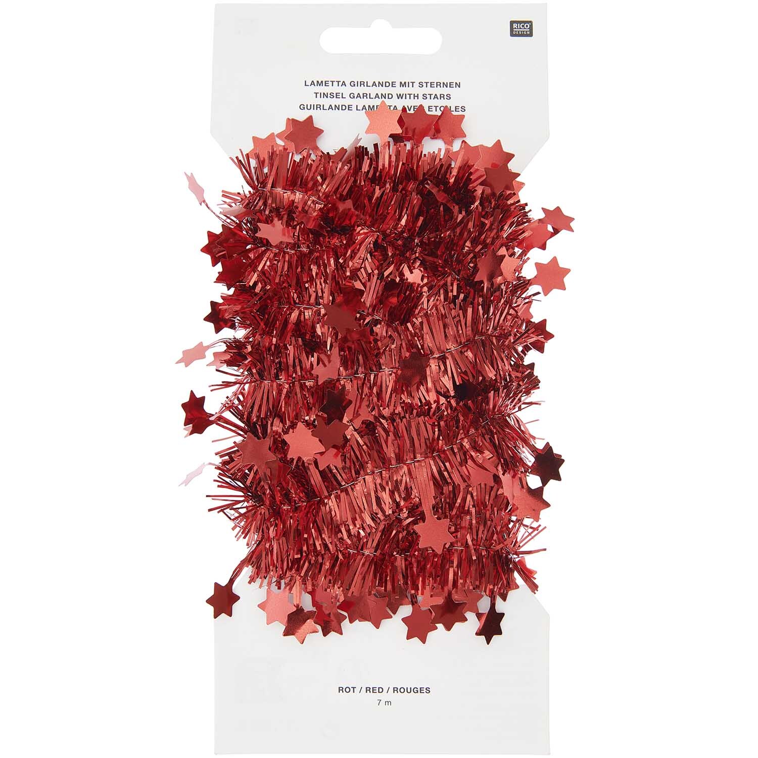 Girlande Lametta mit Sternen 7m Farbe Rot von Rico Design