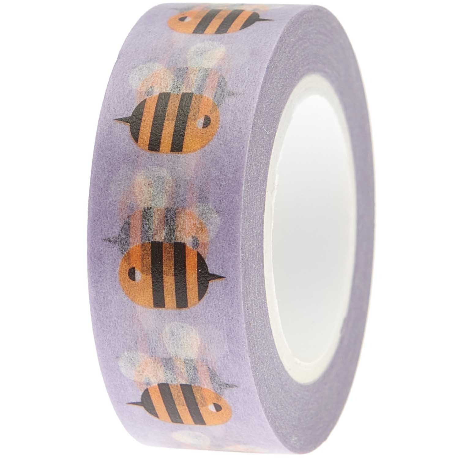Paper Poetry Tape Bienen mit Bienenmuster auf lila Hintergrund, 15mm breit, 10m lang, von Rico Design.