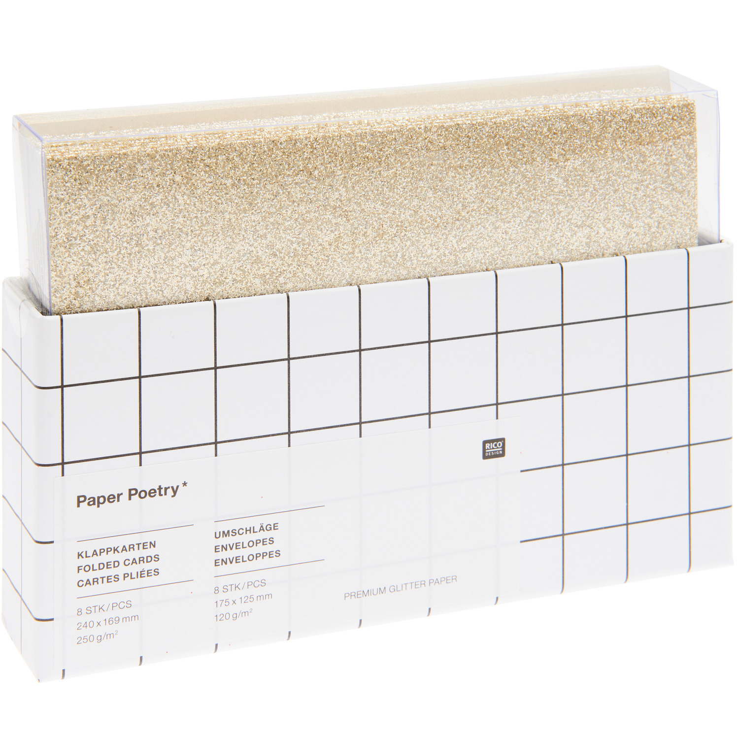 Paper Poetry Karten- und Umschlagset Glitter B6 Gold 16-teilig von Rico Design
