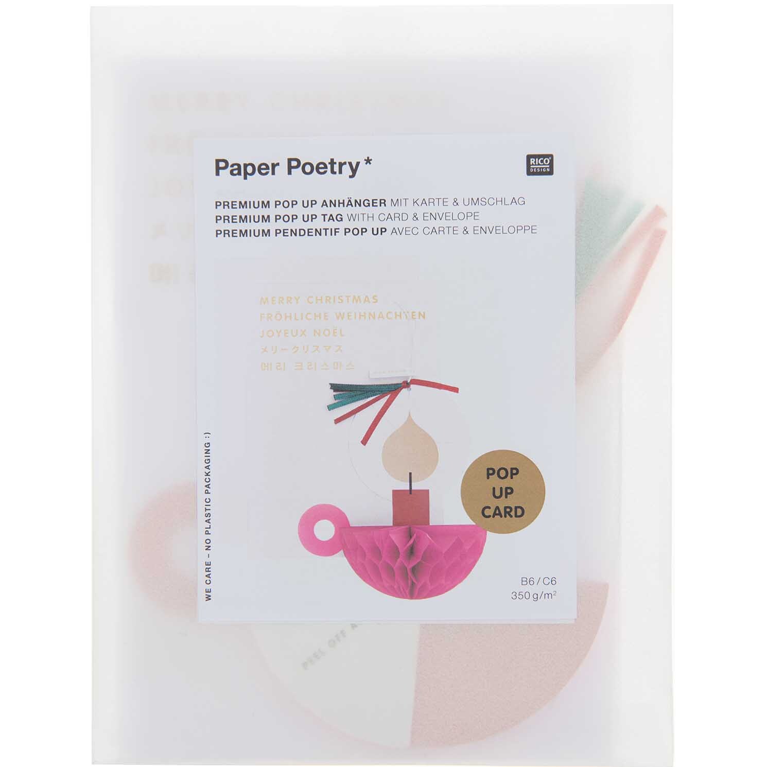 Paper Poetry Kartenset mit Pop-Up Anhänger Kerze B6 von Rico Design