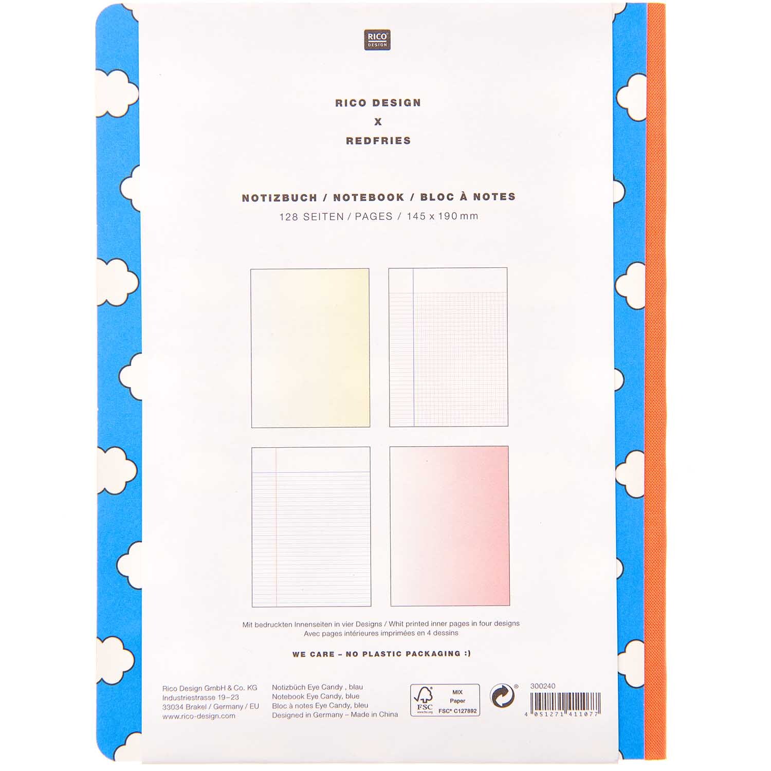 Rico Design x Redfries Notizbuch Wolken 14,5x19cm 128 Seiten von Rico Design