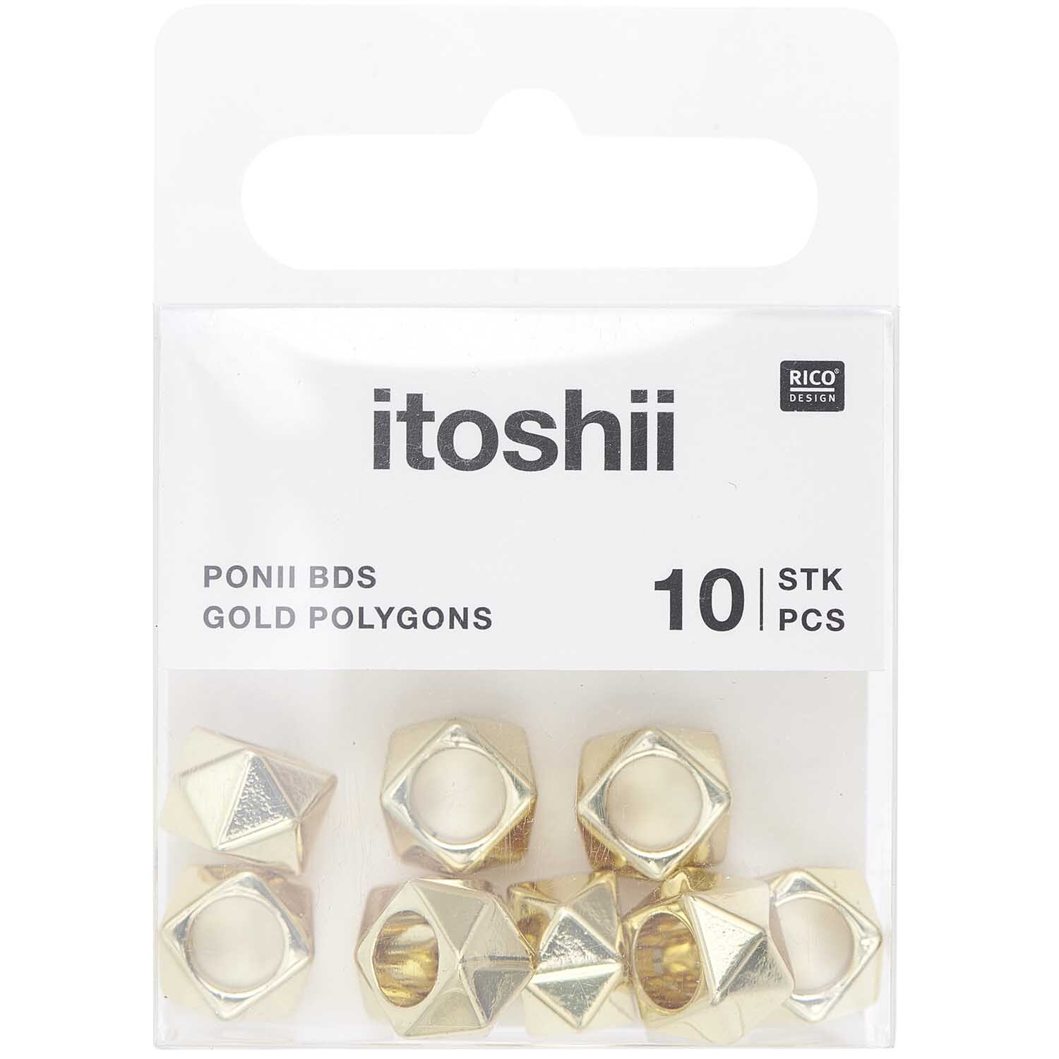 itoshii - Ponii Beads Polygone 11x7mm 10 Stück Farbe Gold von Rico Design