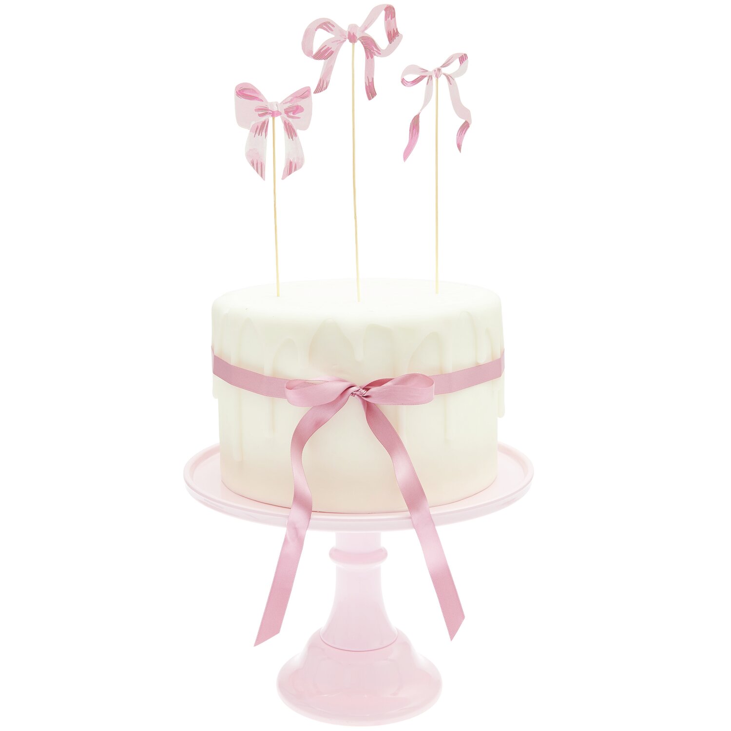 Picker Schleifen S Rosa 6 Stück von Rico Design Picker Schleifen S Rosa: Elegante rosa Schleifen von Rico Design auf einer Torte, ideal für Dekorationen.