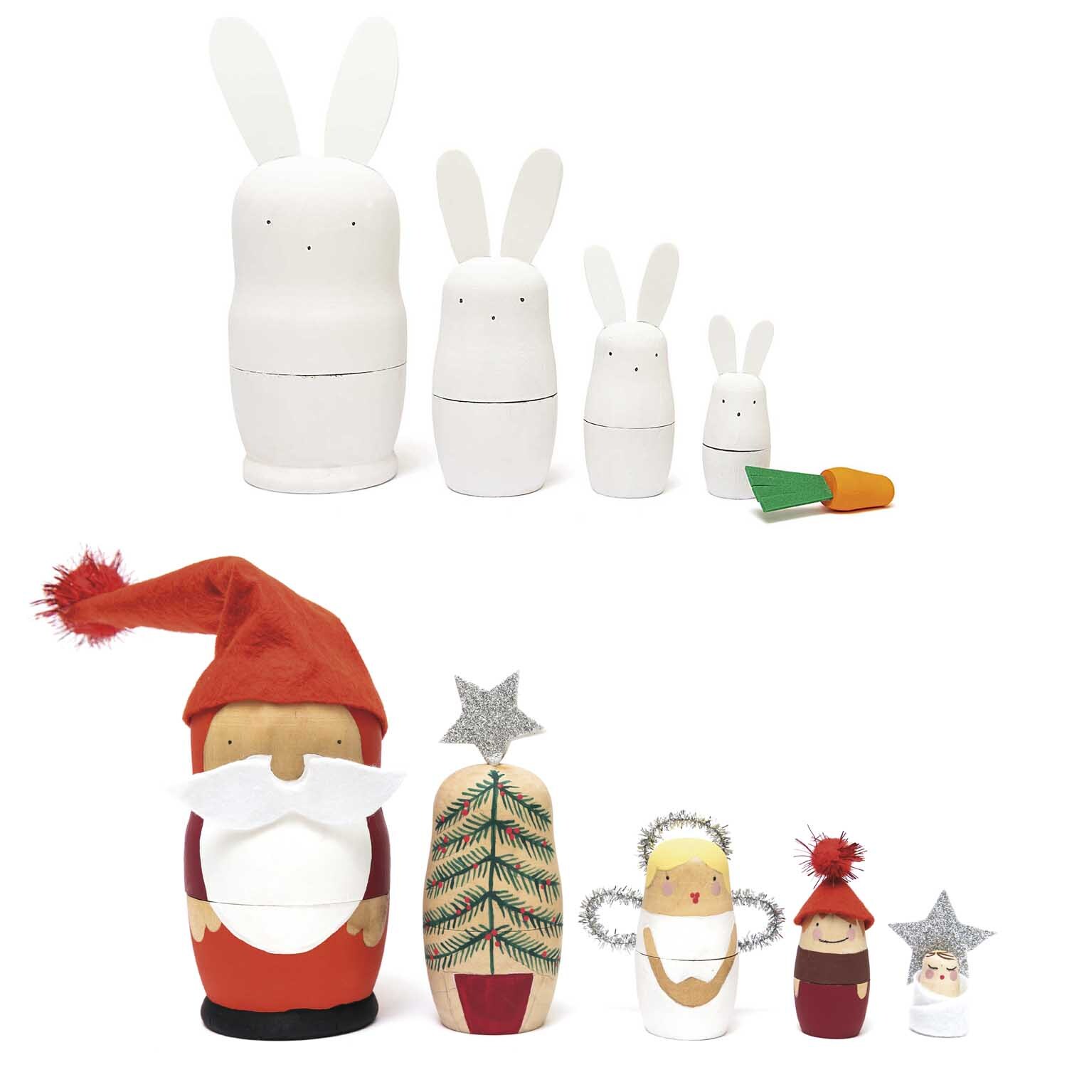 Matroschka Puppenrohlinge 5 Stück von Rico Design Matroschka Puppenrohlinge 5 Stück: Fünf weiße, ineinander passende Hasenfiguren, ideal zum Bemalen.