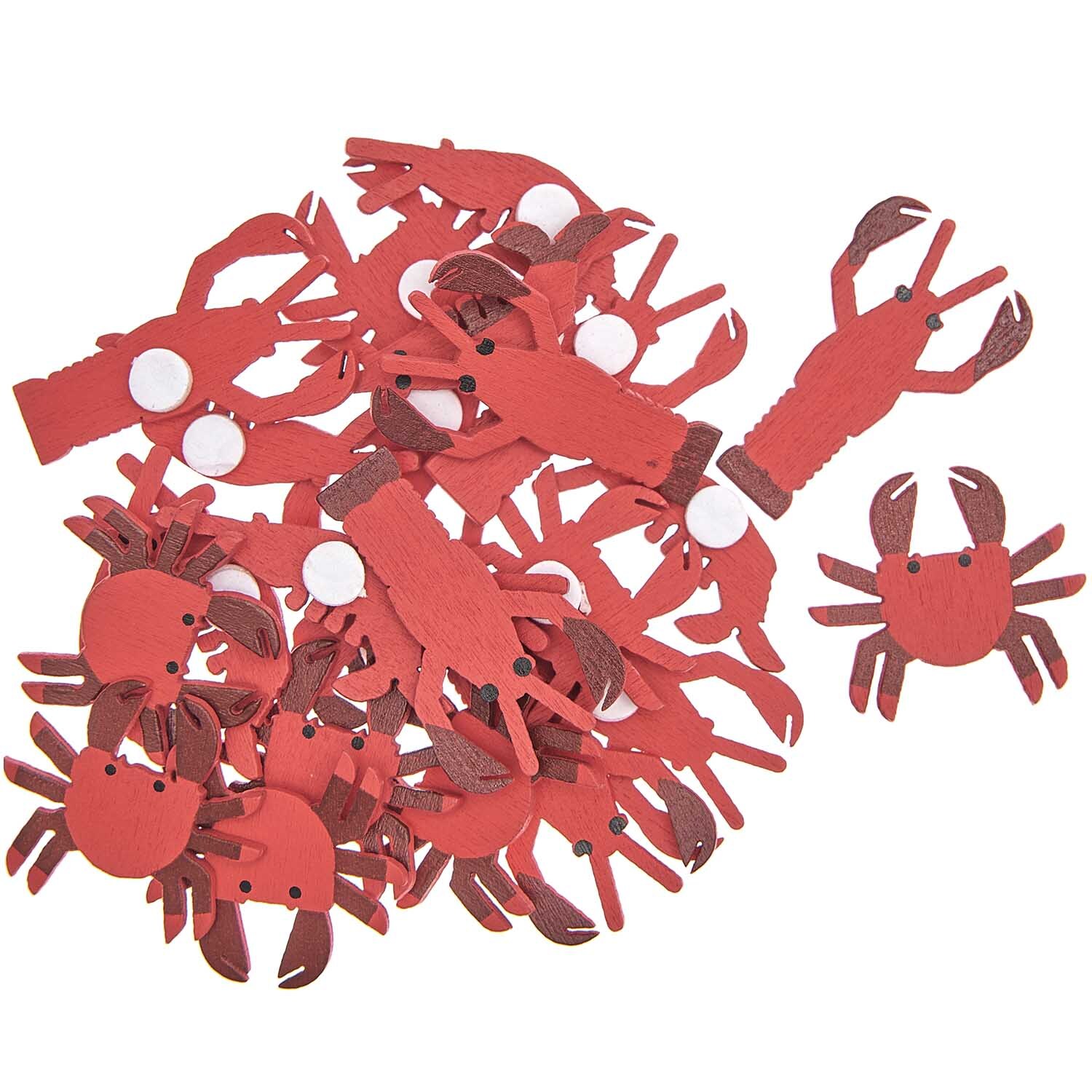 Holzsticker Meerestiere Mix rot 24 Stück: Rote Krabben und Hummer aus Holz von Rico Design. Ideal für kreative Bastelprojekte.