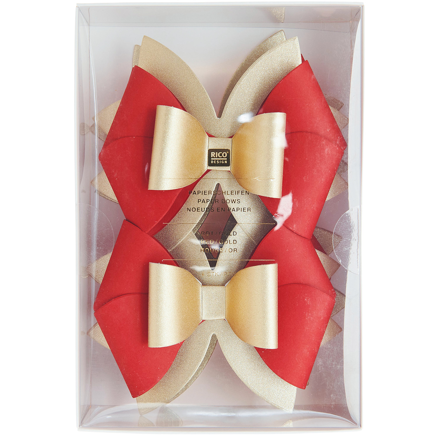 Papierschleife Rot/Gold 11,5x10cm 4 Stück von Rico Design