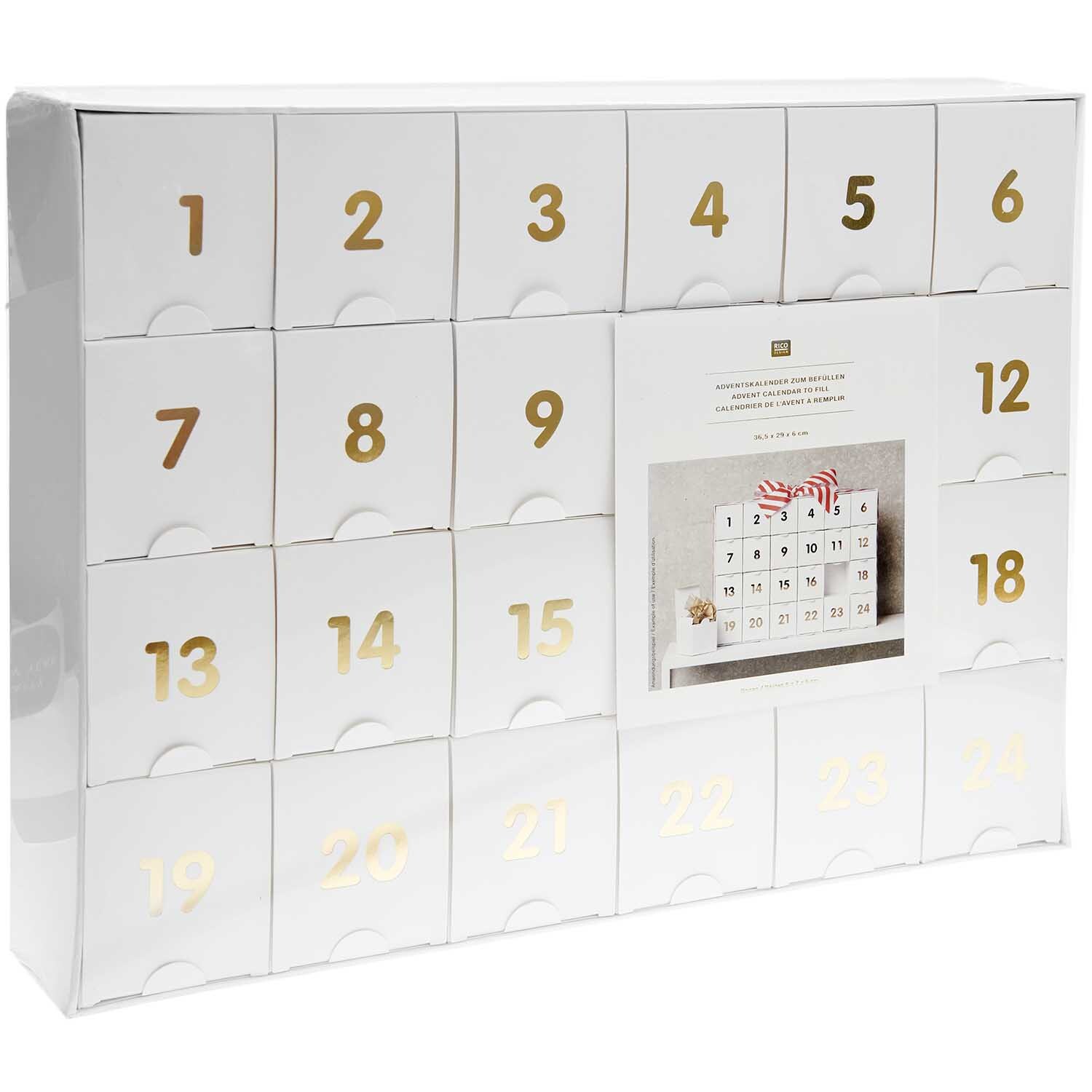 Adventskalender zum Befüllen 36,5x29x6cm Farbe Weiß-Gold von Rico Design
