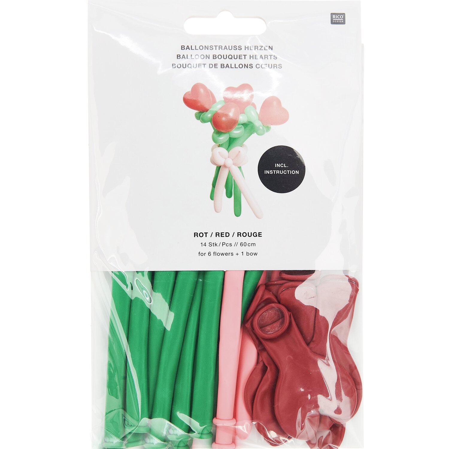 Ballonstrauß Herzen Rot  60cm 14 Stück von Rico Design