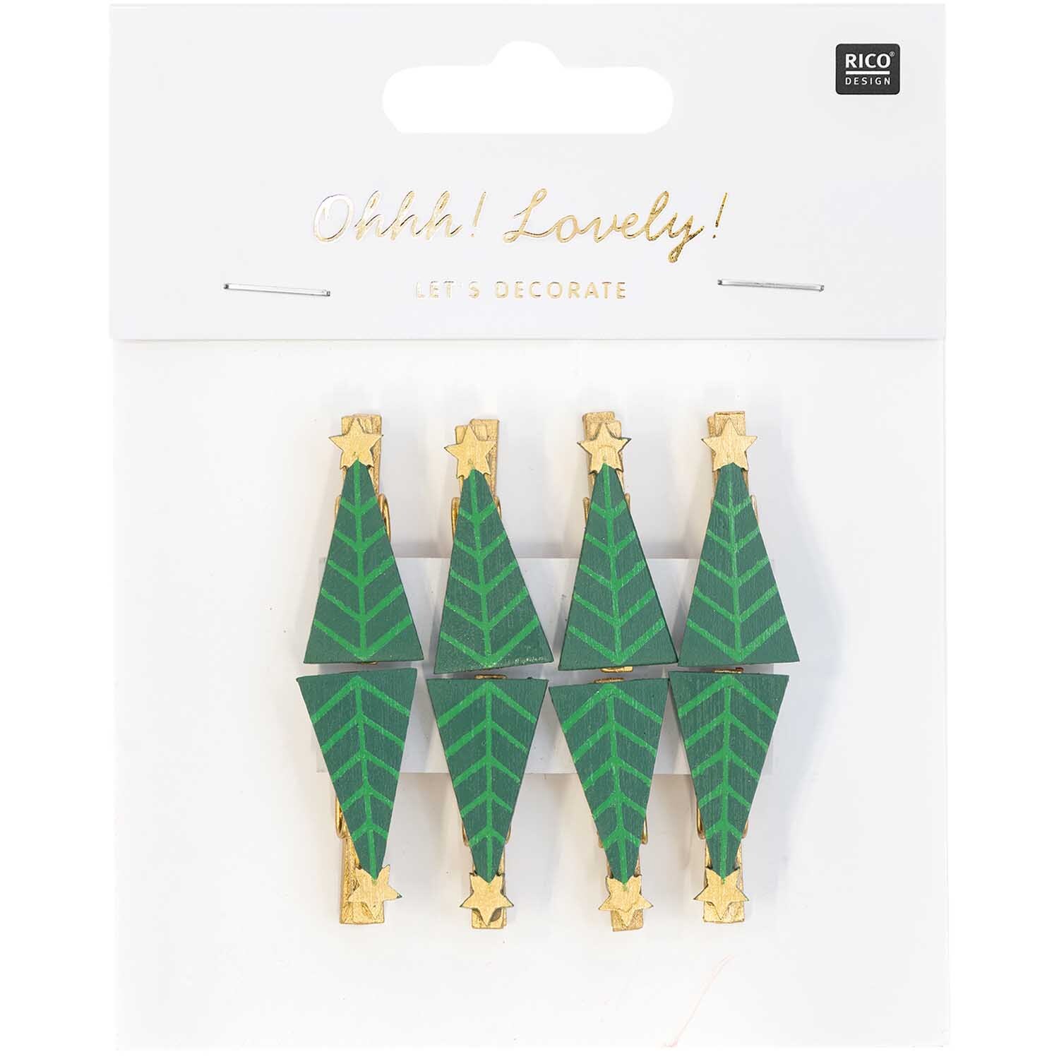 Dekoklammern Tannenbaum grün-gold 3cm 8 Stück von Rico Design
