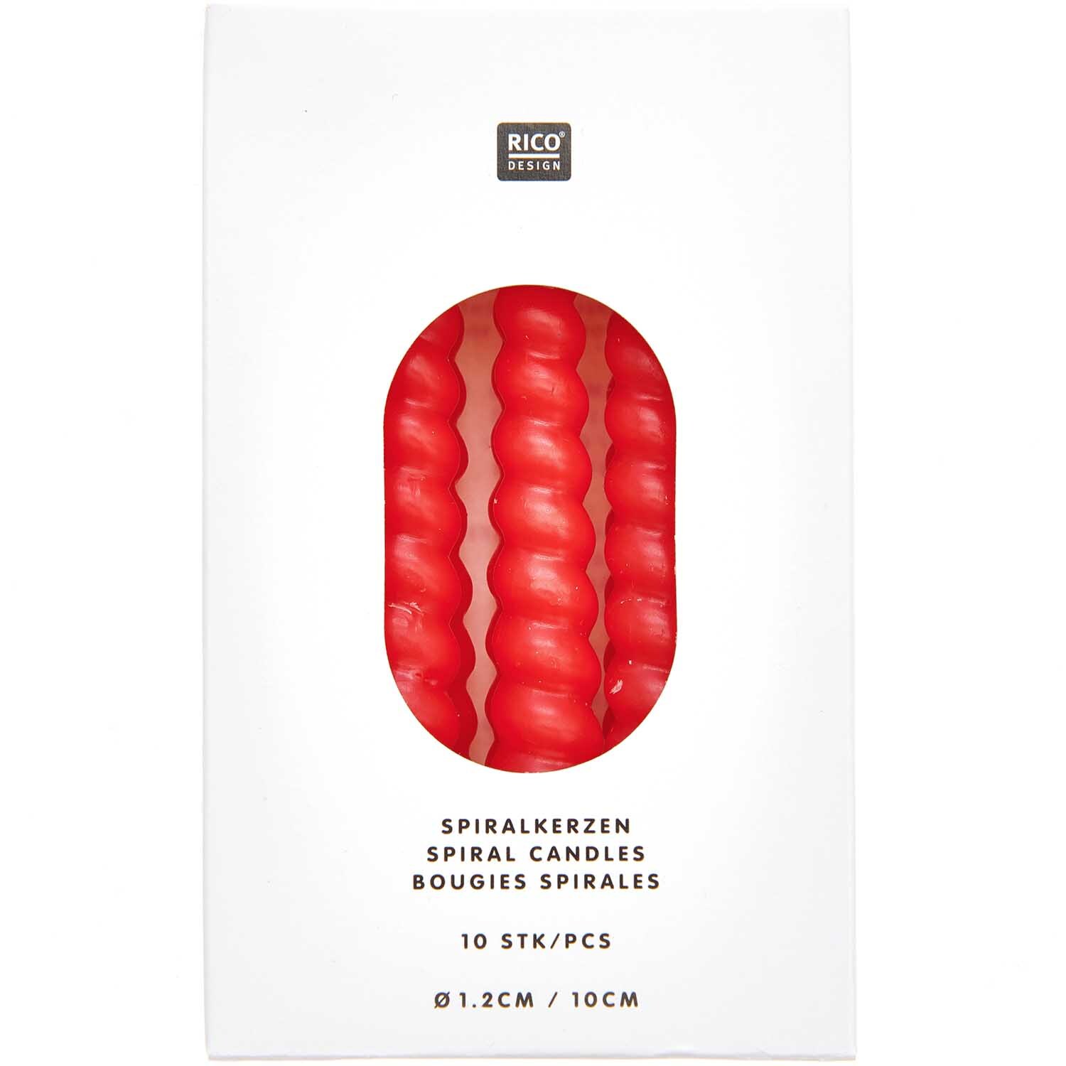 Spiralkerzen 1,2x10cm 10 Stück Farbe Rot von Rico Design Spiralkerzen 1,2x10cm 10 Stück in leuchtendem Rot von Rico Design, präsentiert in einer eleganten Verpackung.