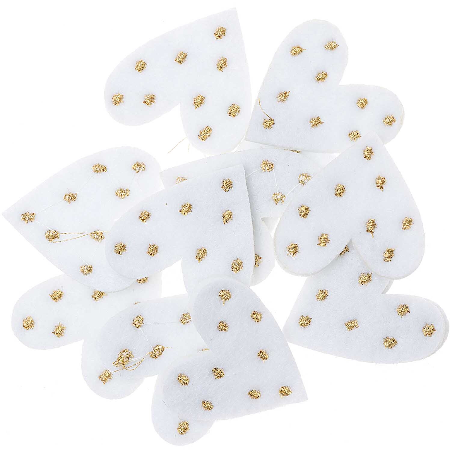 Filzstreu Herz gepunktet 12 Stück Farbe Weiß-Gold von Rico Design Filzstreu Herz gepunktet 12 Stück: Weiße Filzherzen mit goldenen Punkten von Rico Design, ideal für Dekorationen.