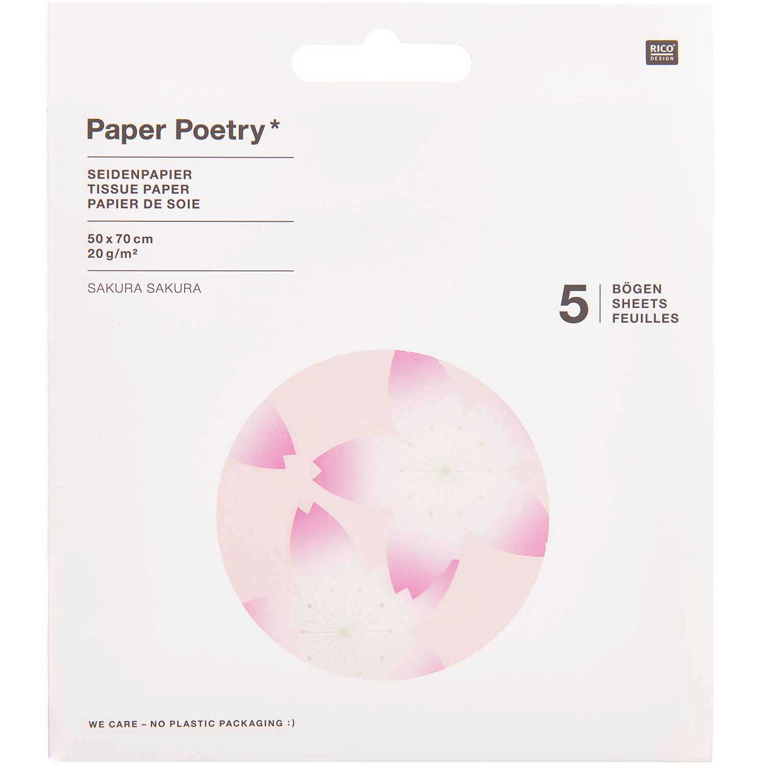 Paper Poetry Seidenpapier Kirschblüten rosa 50x70cm 5 Bogen von Rico Design