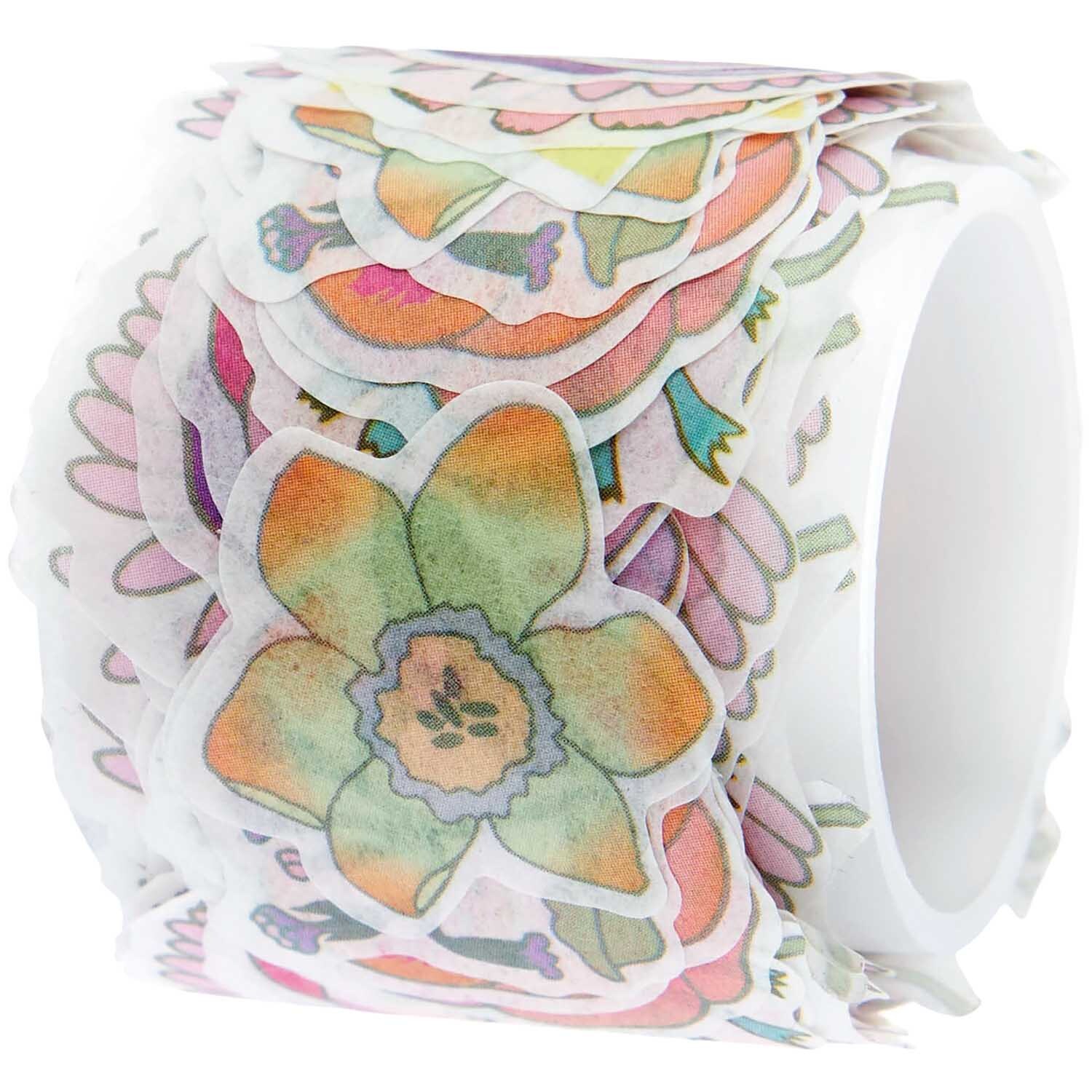 Paper Poetry Washi Sticker Futschikato Blumen, 200 Stück, von Rico Design. Bunte Blumenmuster auf einer Rolle. Ideal für kreative Projekte.