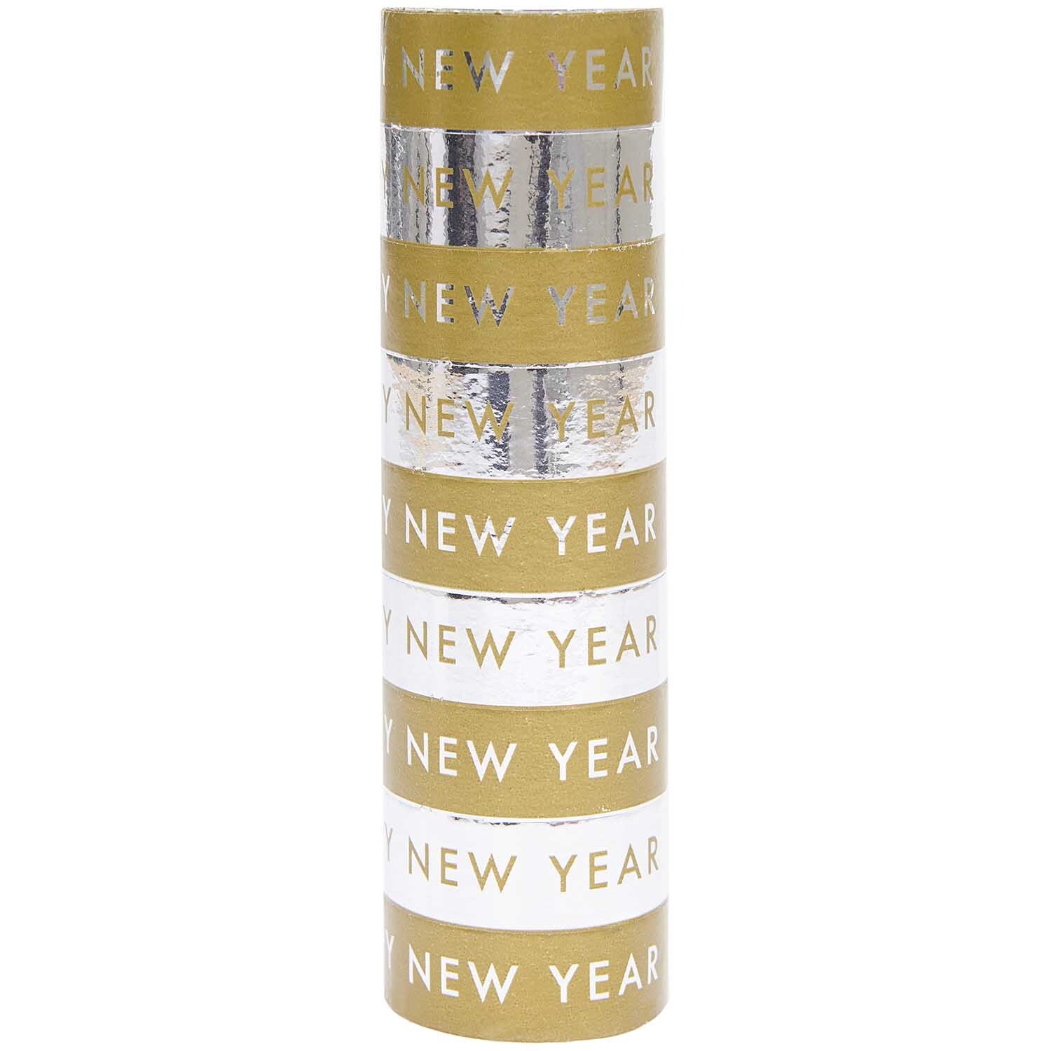 Luftschlangen Happy New Year 3,8m von Rico Design in Gold und Silber, ideal für festliche Dekorationen.