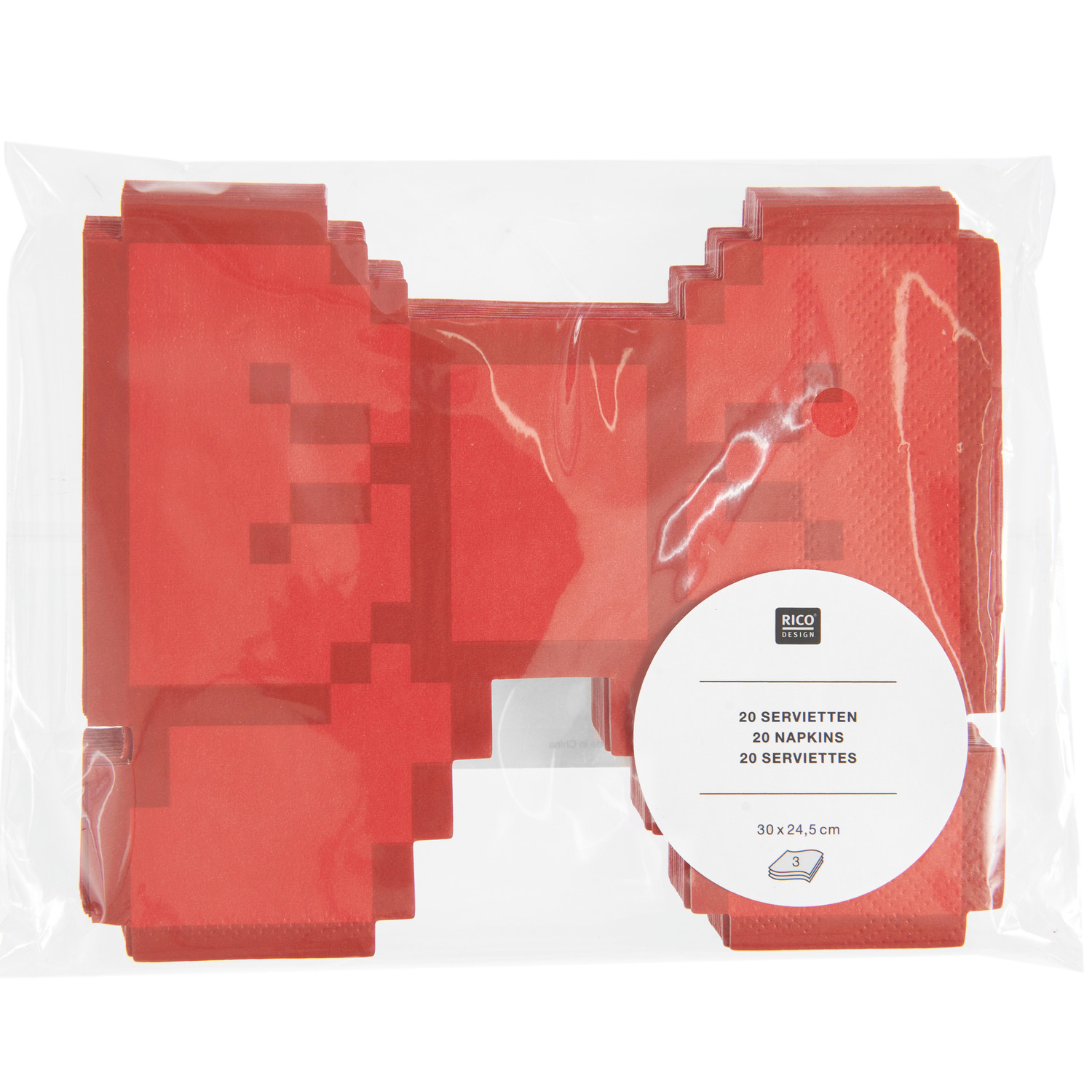 Servietten Schleife Pixel Rot 30x24,5cm 20 Stück von Rico Design Servietten Schleife Pixel Rot: Rote Servietten im Pixel-Design von Rico Design, 30x24,5cm, 20 Stück.