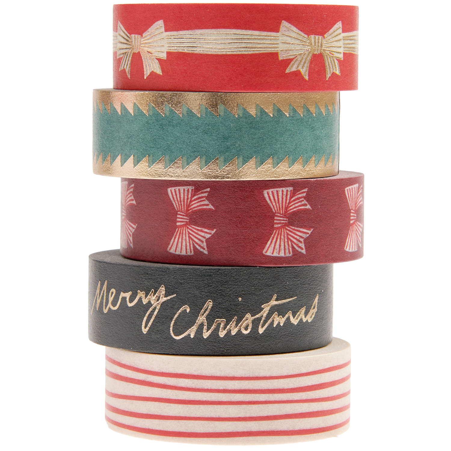 Paper Poetry Tape Set Schleifen Classic: Fünf dekorative Klebebänder mit Schleifen- und Weihnachtsmotiven von Rico Design.