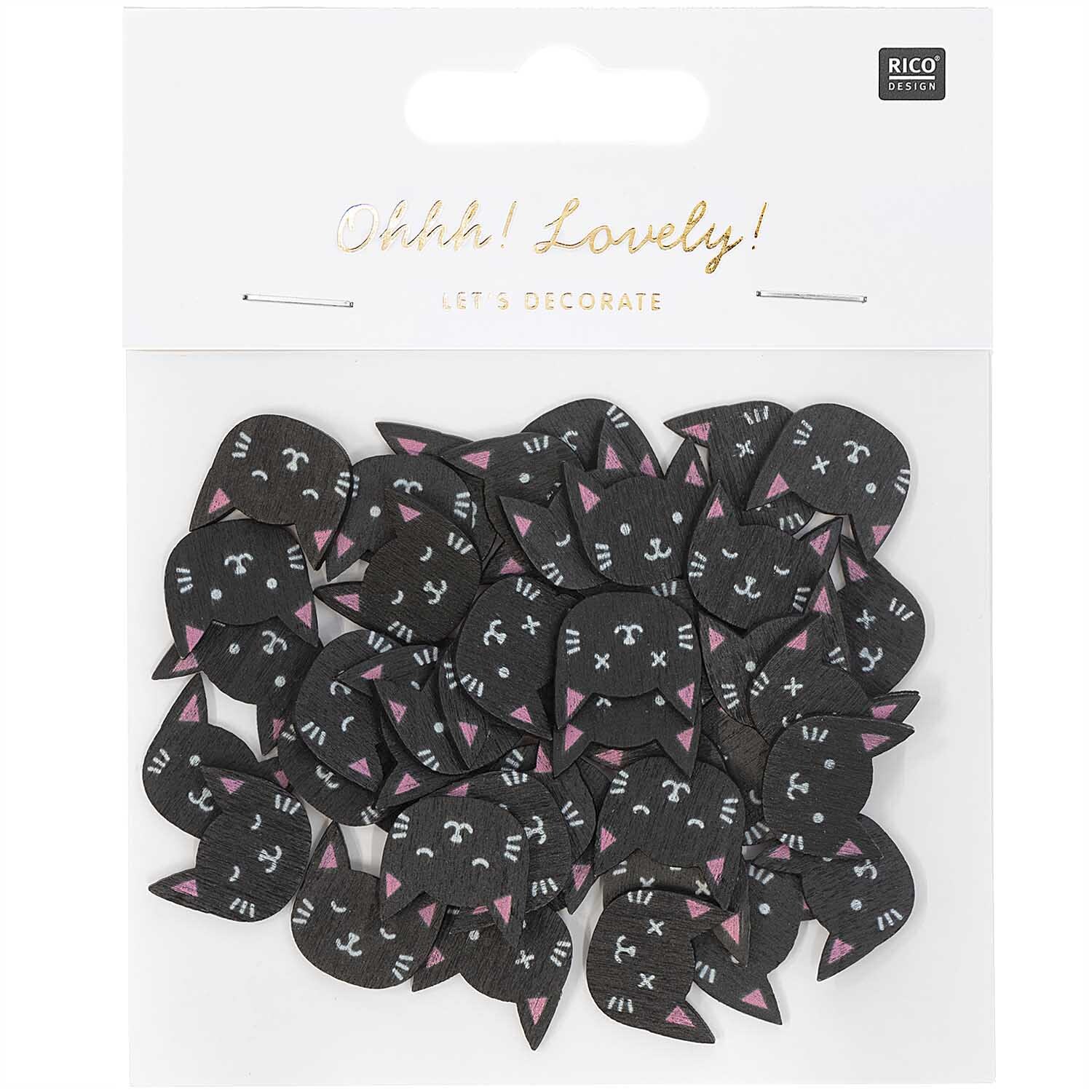Holzstreu Katzen Mix schwarz 48 Stück von Rico Design