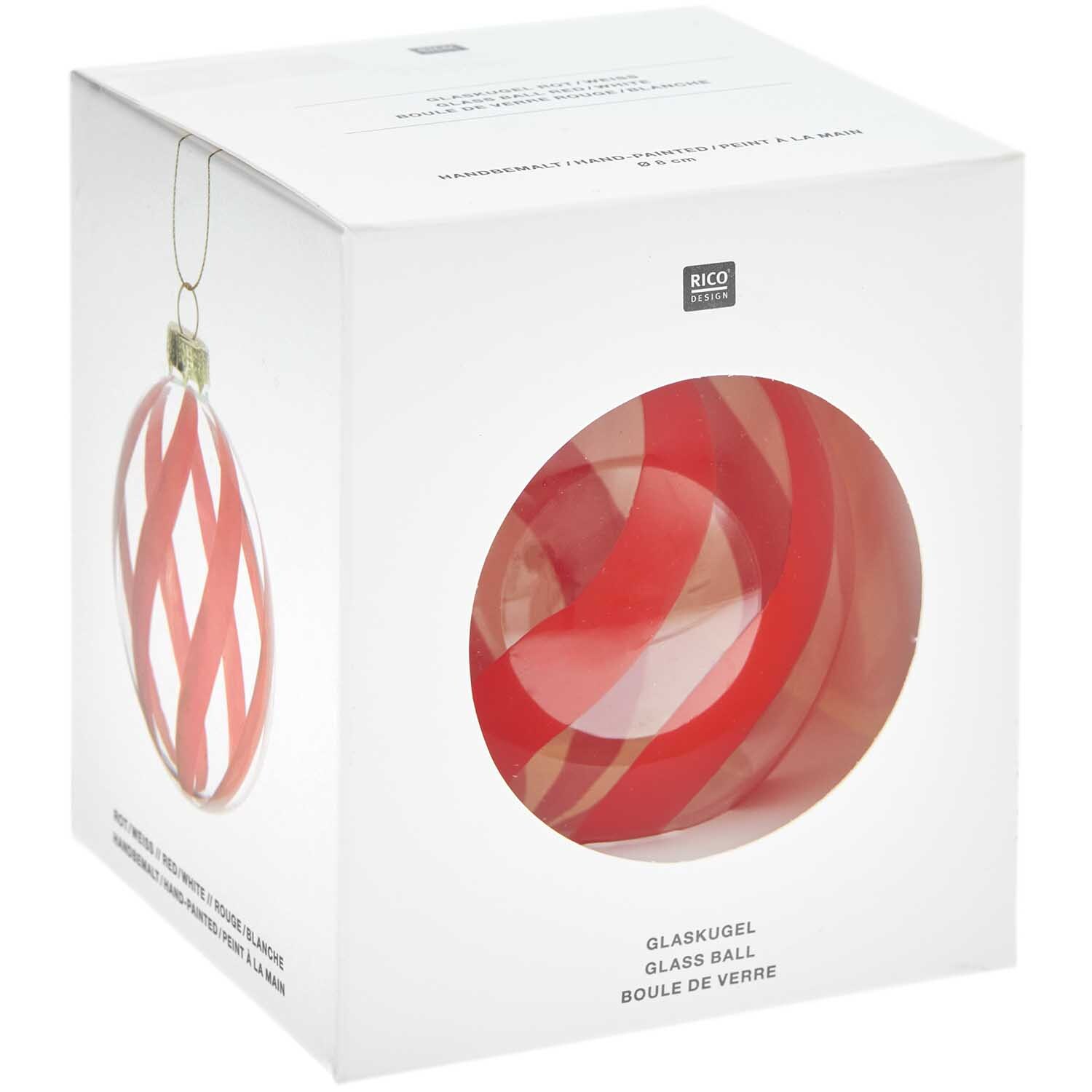 Glaskugel Baumschmuck rot-weiß Ø 8cm von Rico Design
