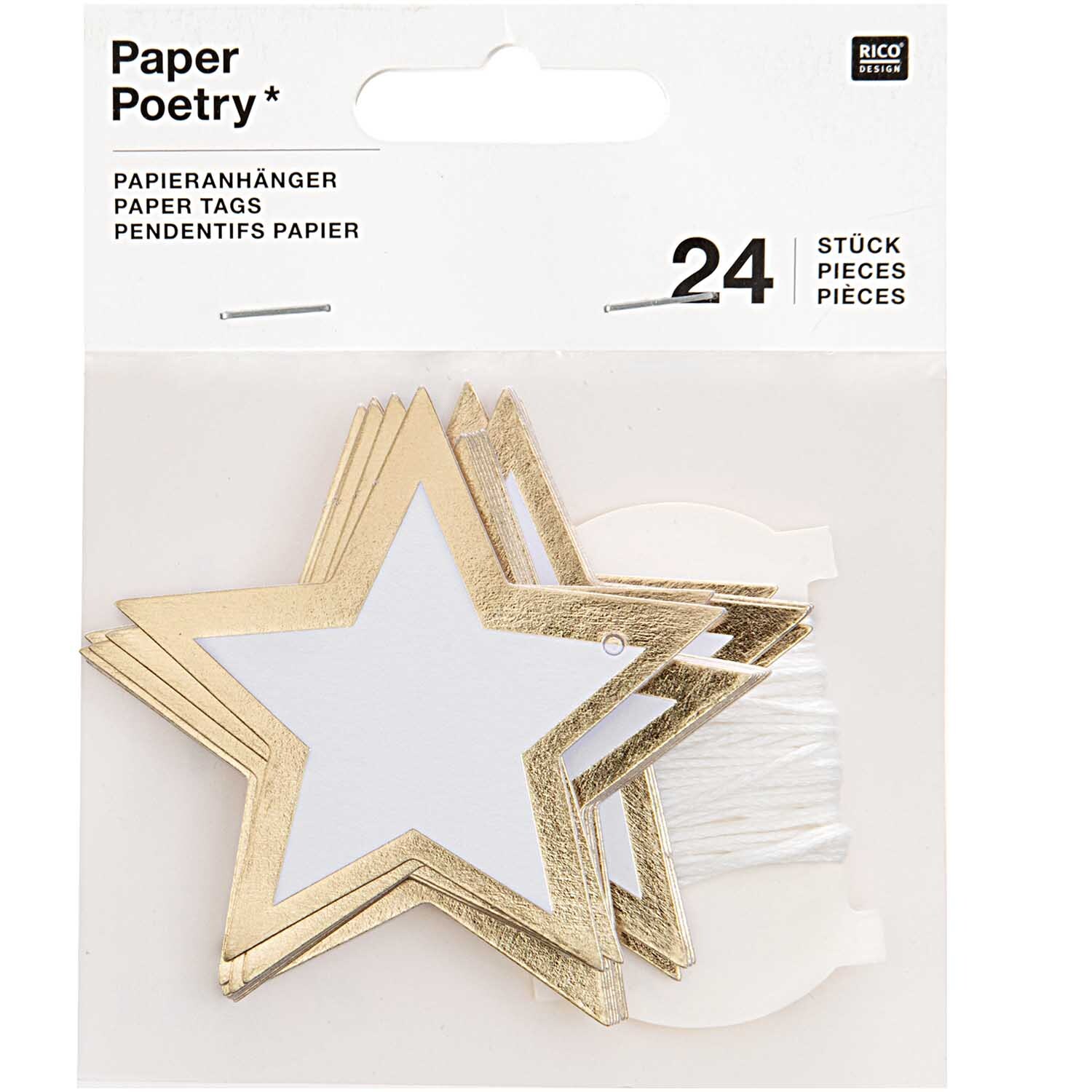 Paper Poetry Papieranhänger Stern mit Hot Foil 6,5x6,5cm 24 Stück Farbe Gold von Rico Design Paper Poetry Papieranhänger in Sternform mit goldener Hot Foil, 24 Stück von Rico Design. Ideal für kreative Dekorationen.